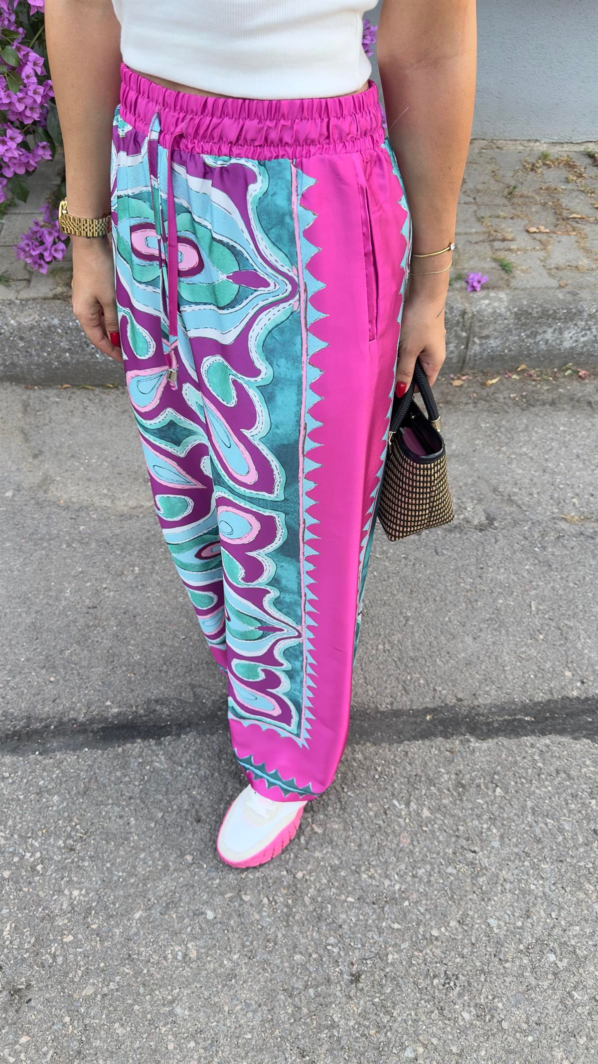 Zra Model Fuşya Etnik Desen Pantolon