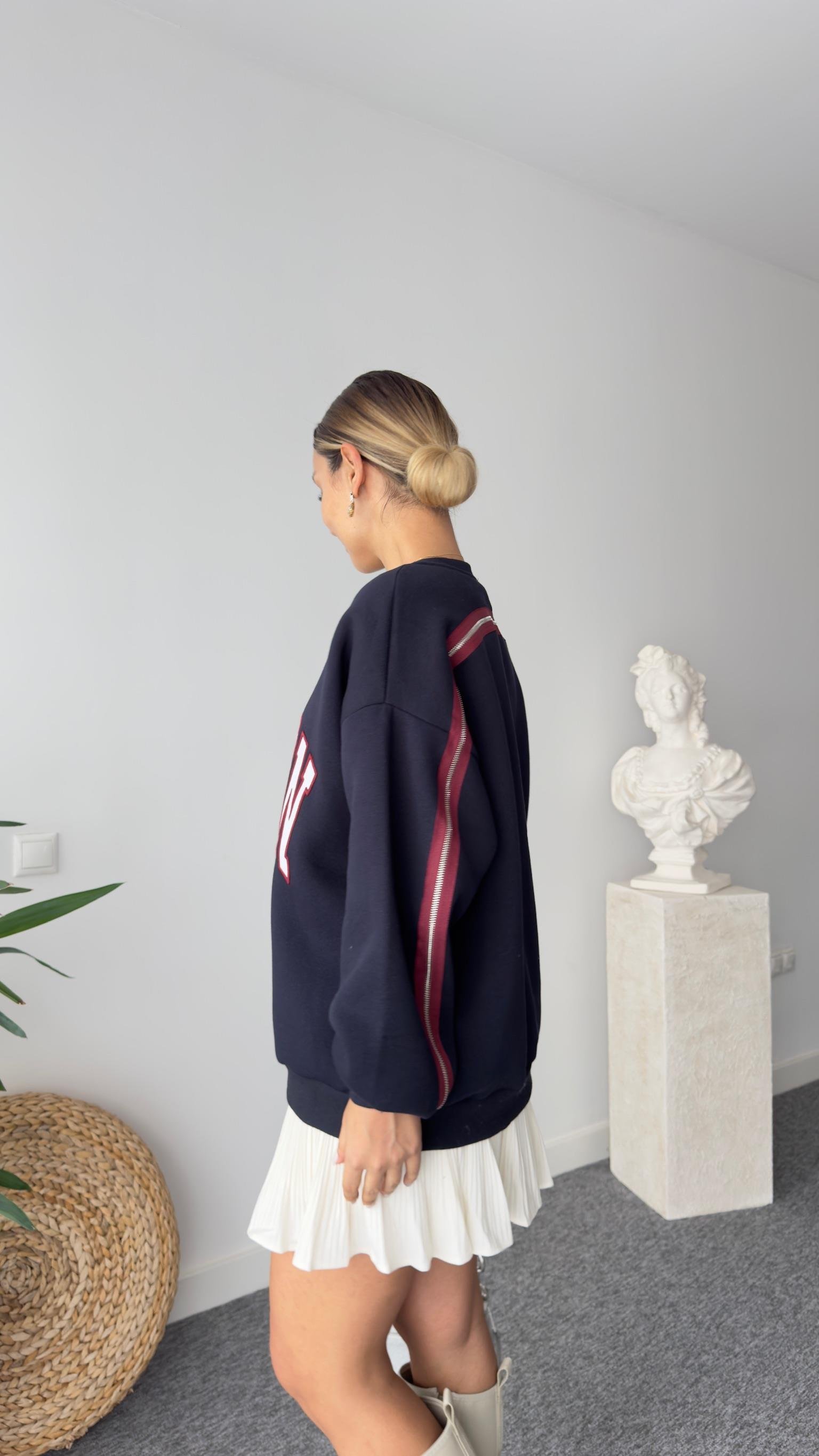 Boston Yazılı Sırt Fermuar Detay Sweatshirt