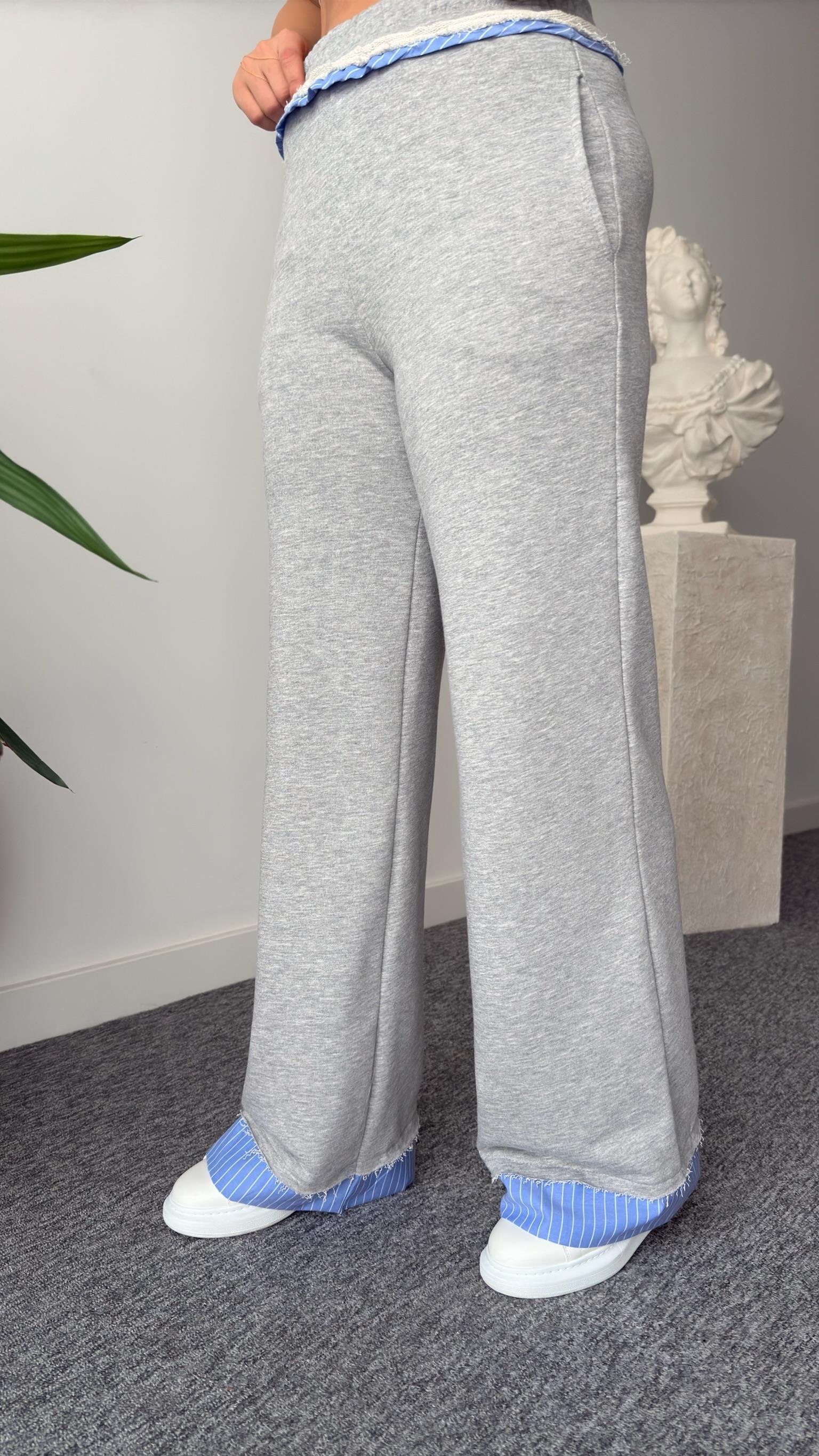 Marka Model Poplin Detaylı Gri Eşofman Takımı (Ön Sipariş Ürünü)