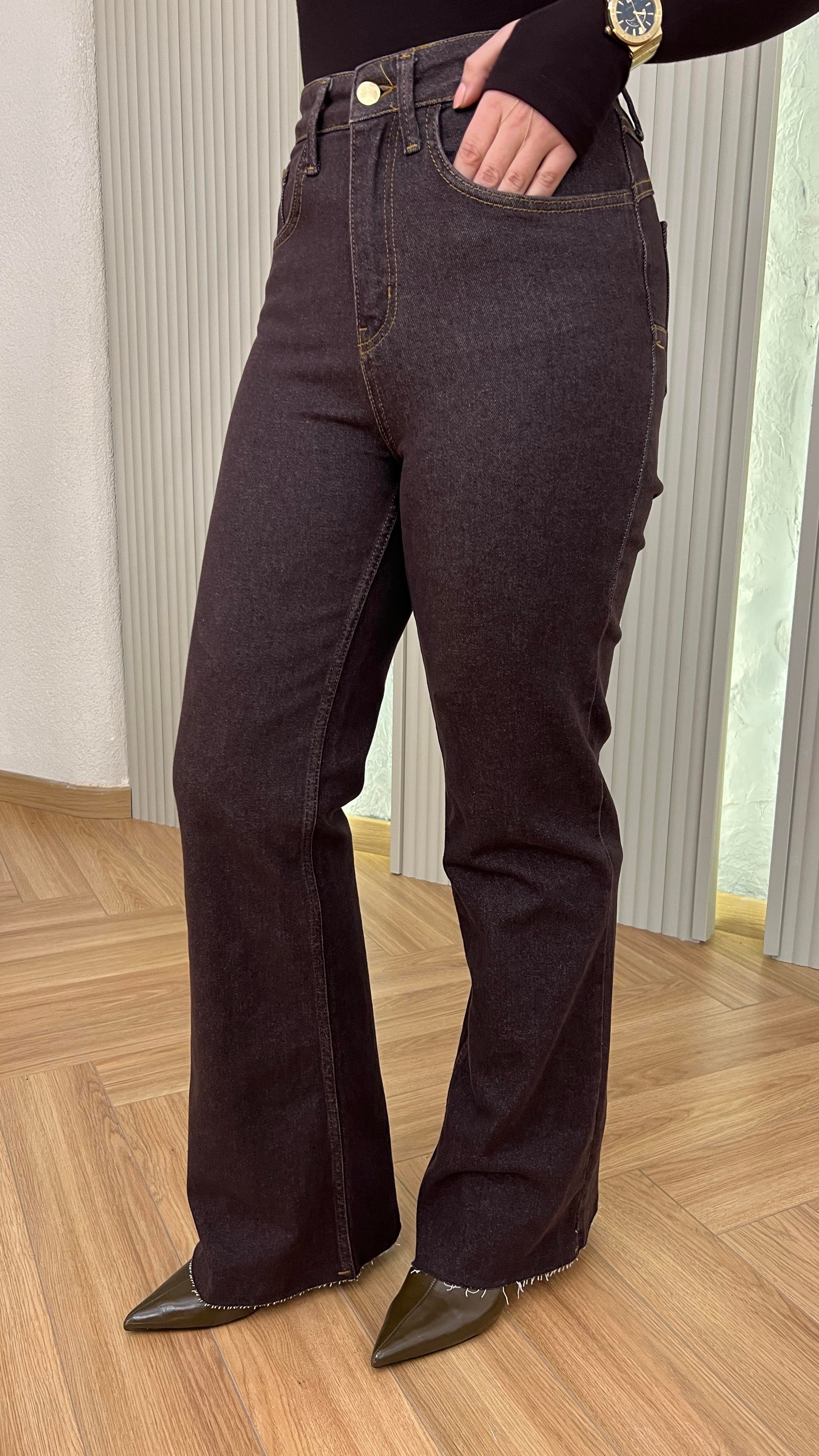 Kahve Harlem Push Up Etkili Likralı Jean
