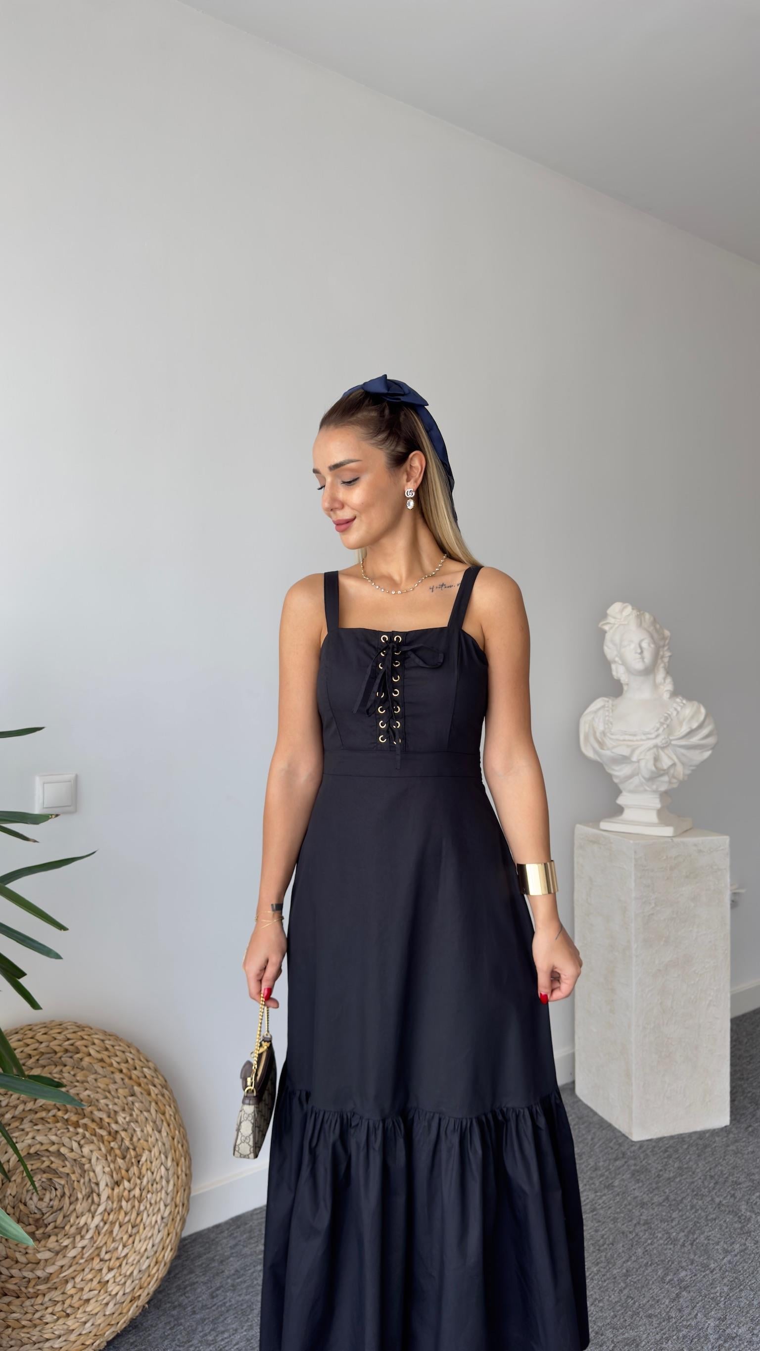 Orj Model Kuş Gözlü Siyah Elbise 