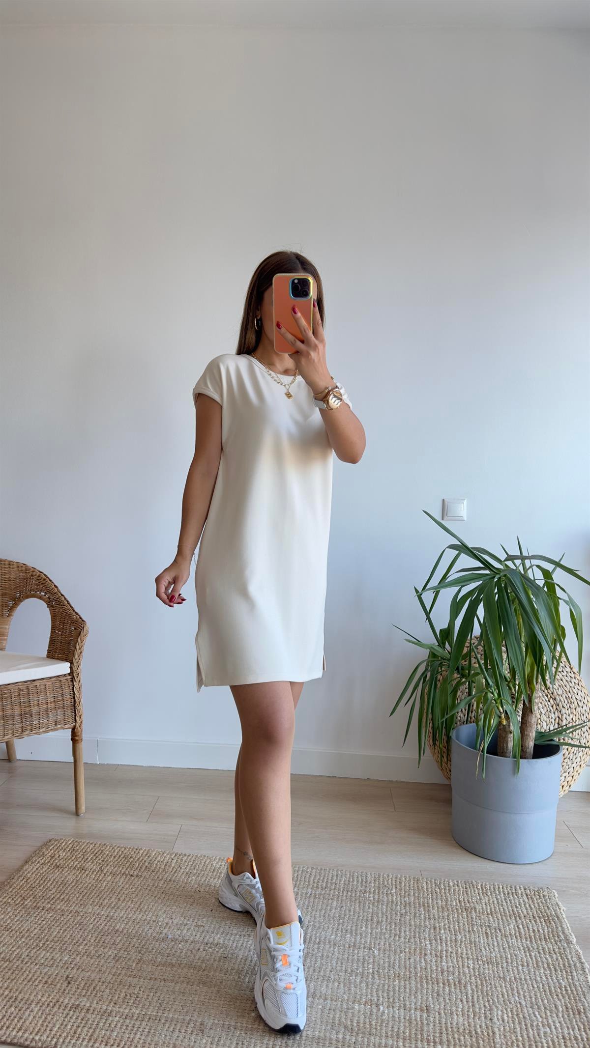 Ekru Massi Modal Basic Elbise 