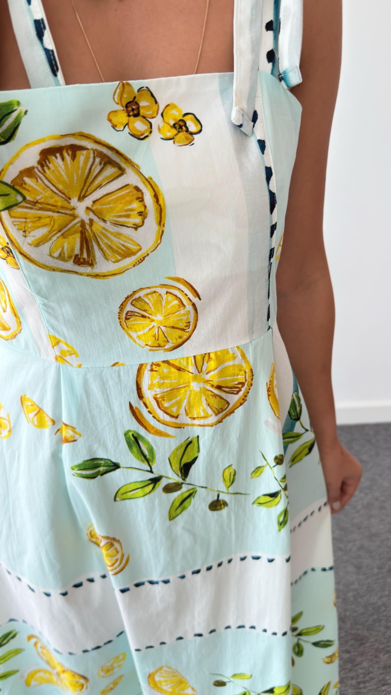 Redlif Limon Desenli Askılı Elbise 