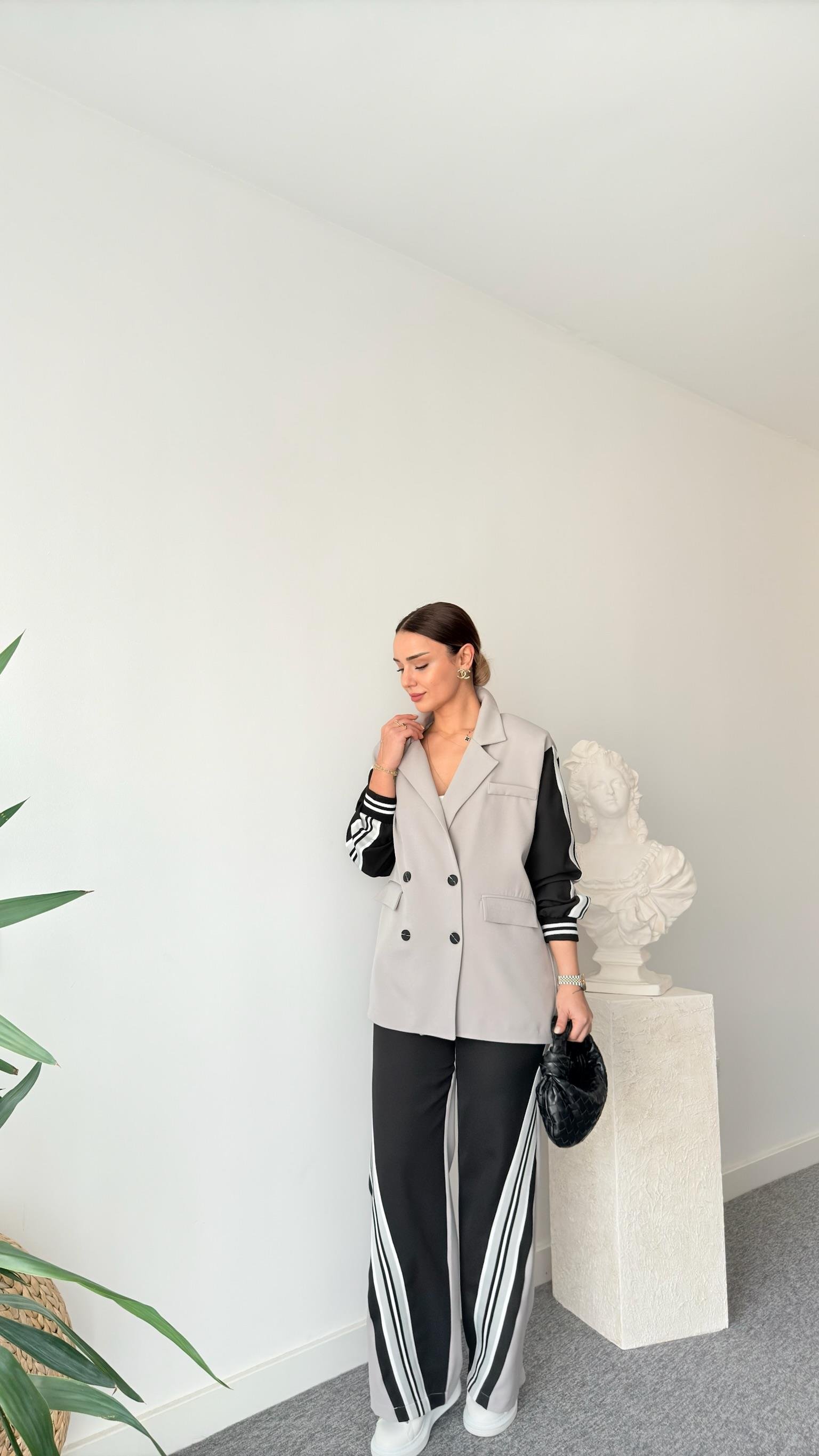 Şeritli Pantolon Blazer Ceket Takım