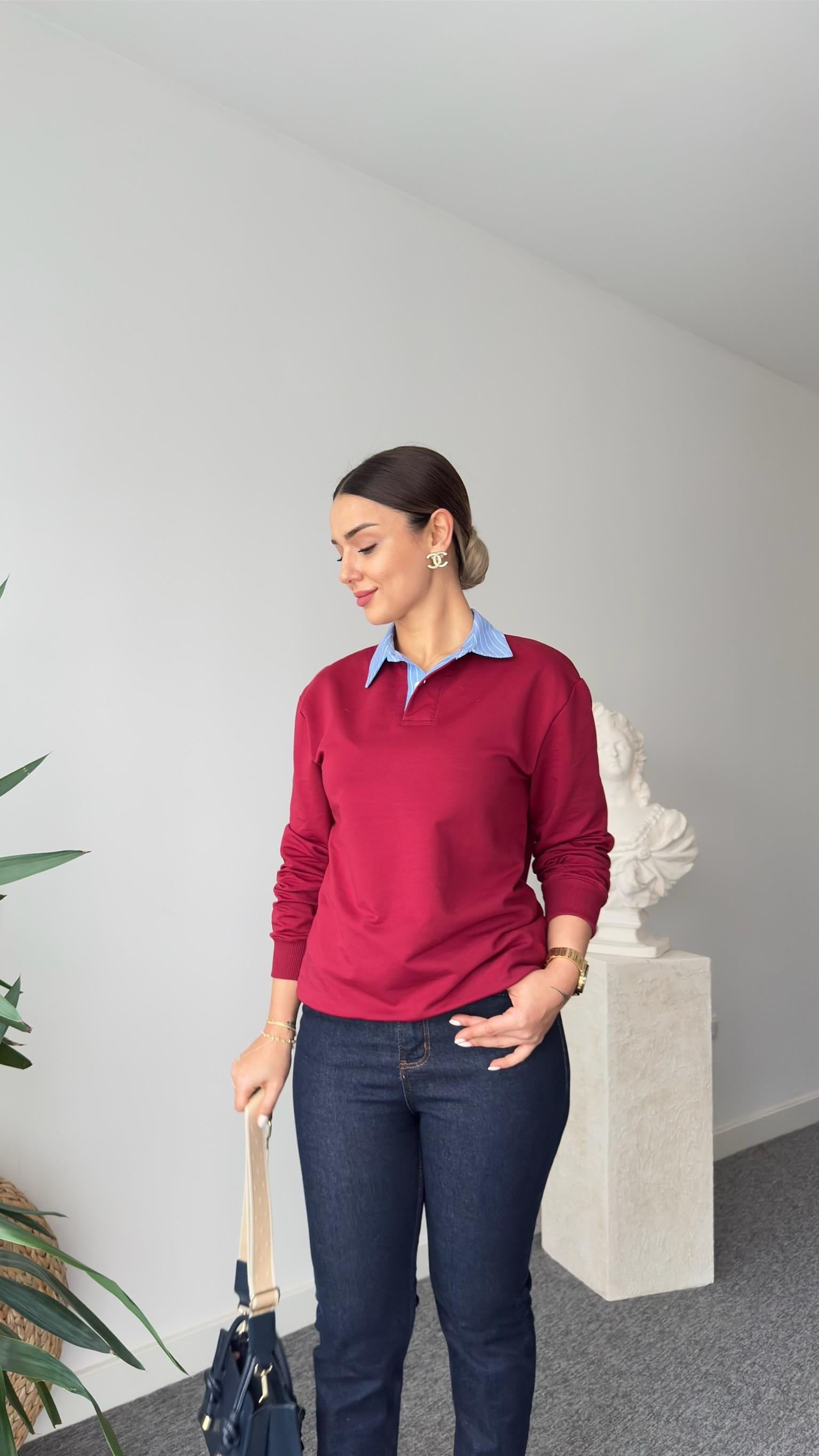 Bordo Zra Model Poplin Garnili Sweat