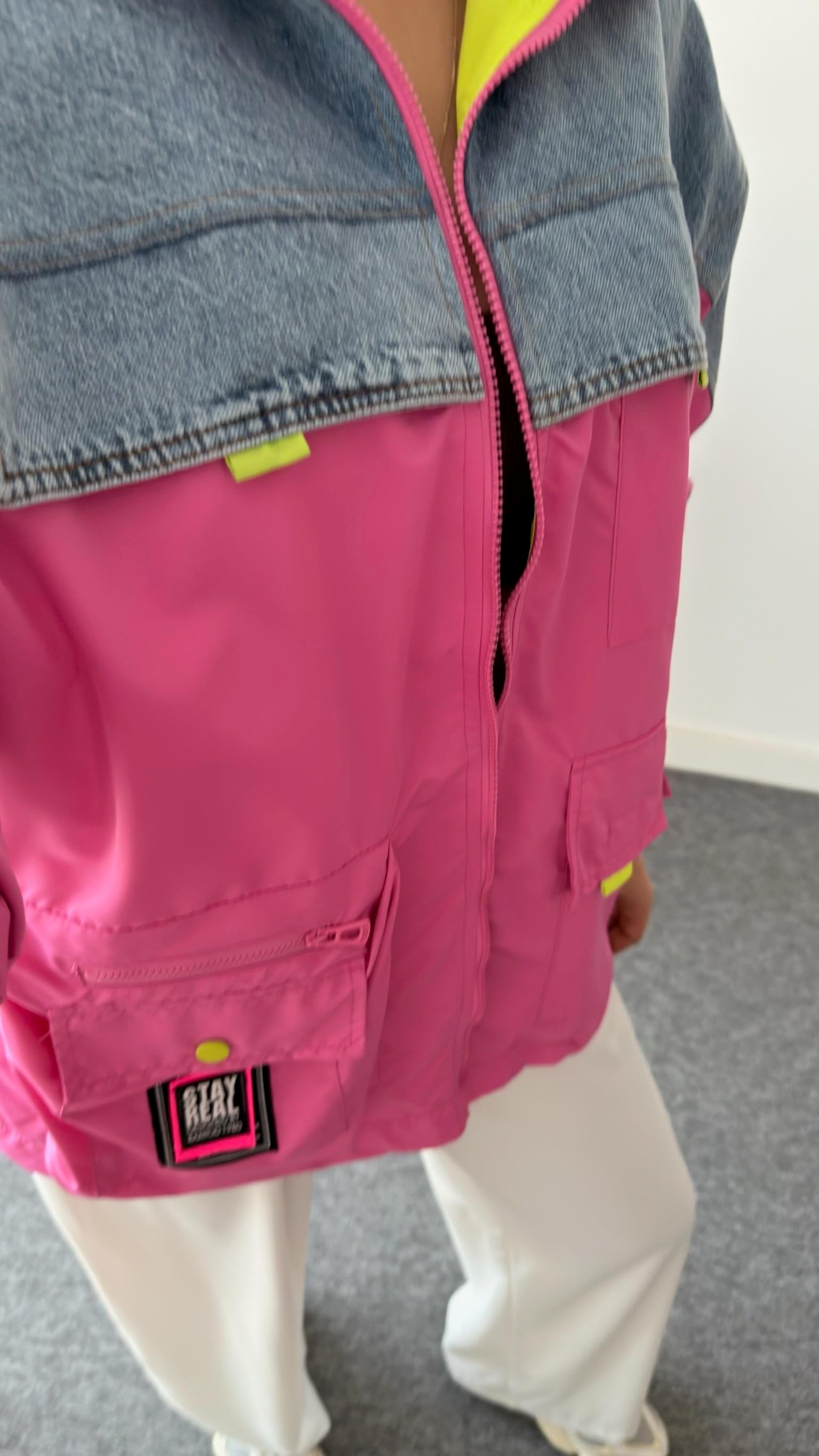Efil Jean Detaylı Pembe Paraşüt Ceket