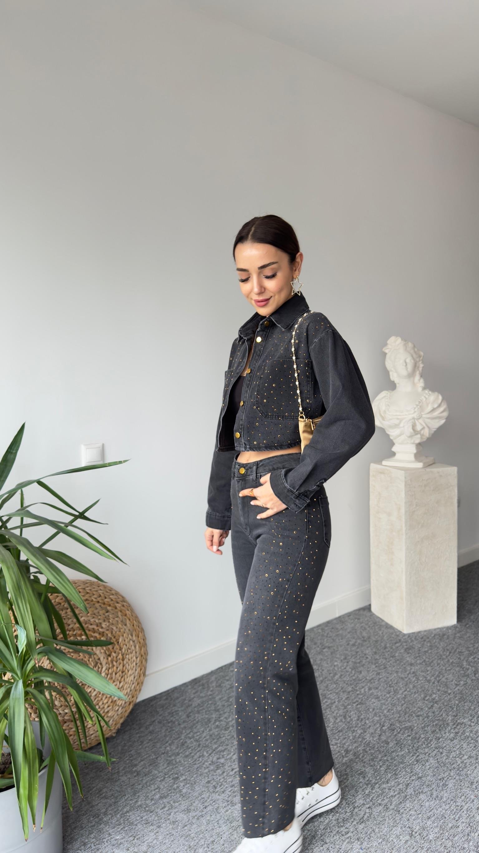 Zra Model Taşlı Antrasit Jean Takım