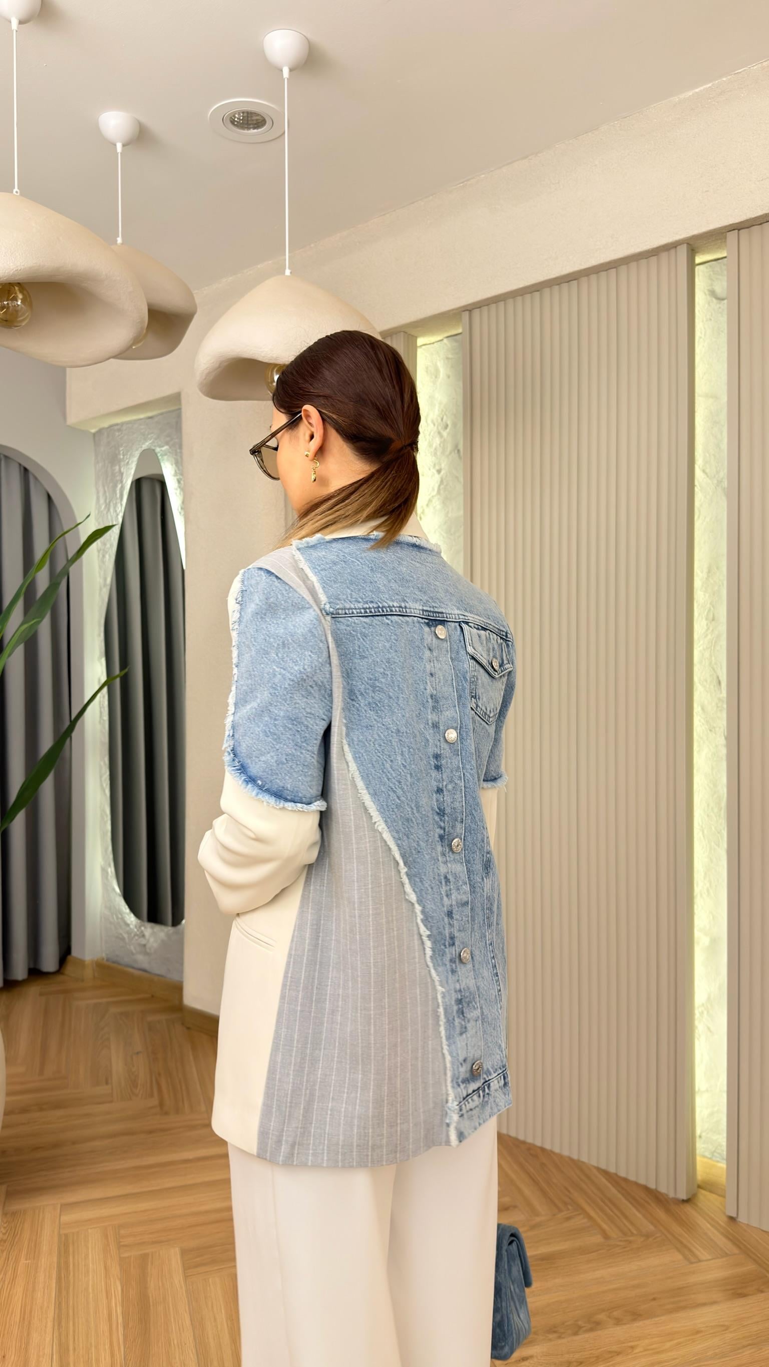 Parlice Sırt Kot Garnili Tasarım Premium Blazer