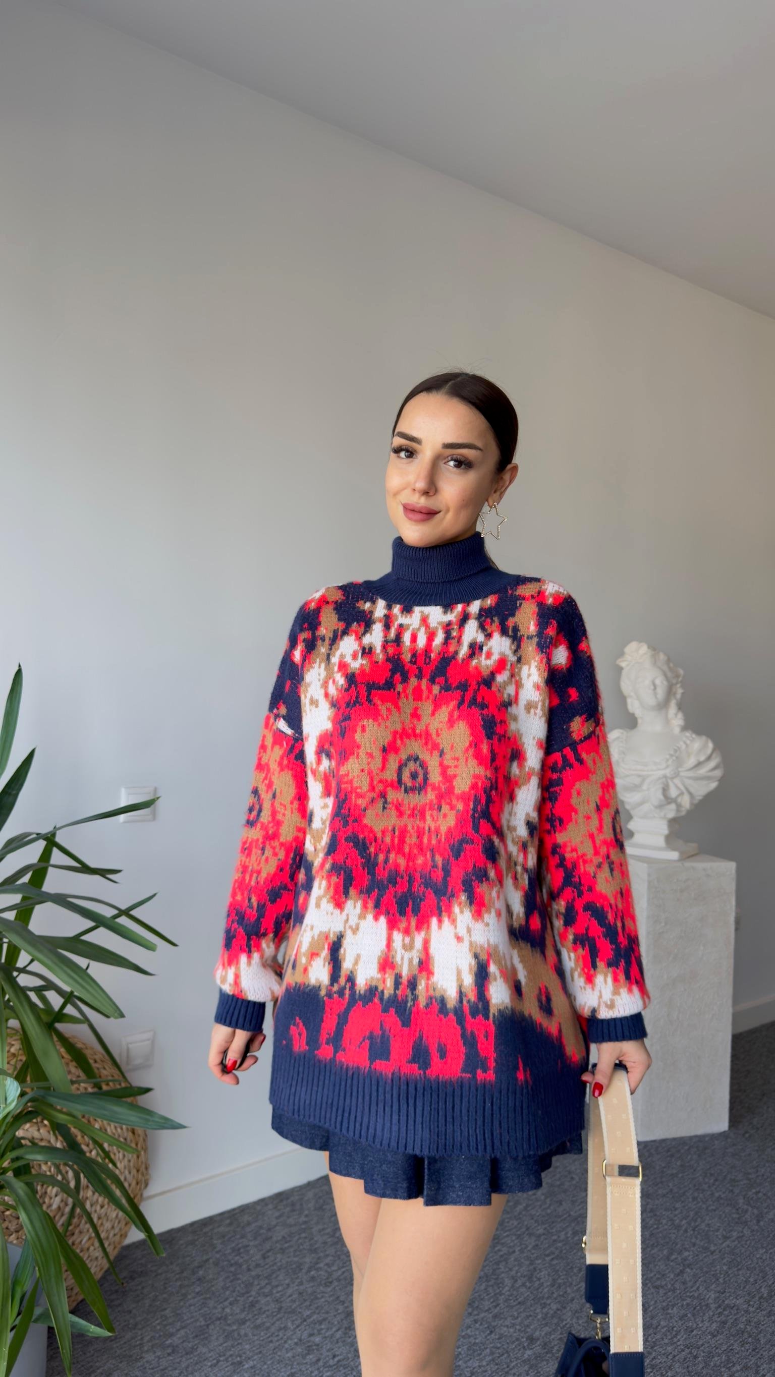 Ebru Desen Renkli Boğazlı Kazak