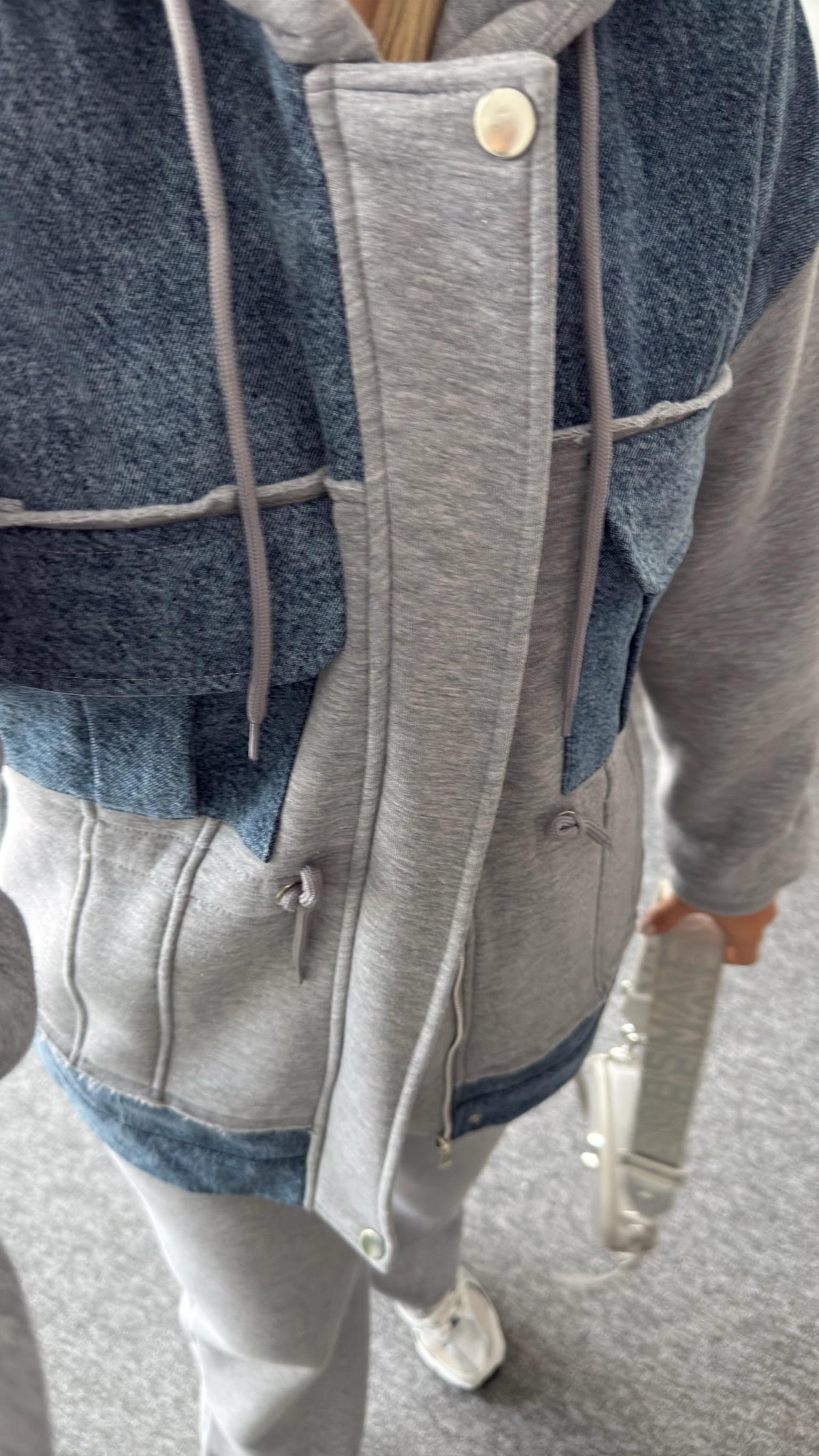 Mers Kot Garnili Şardonlu Gri Eşofman Takımı