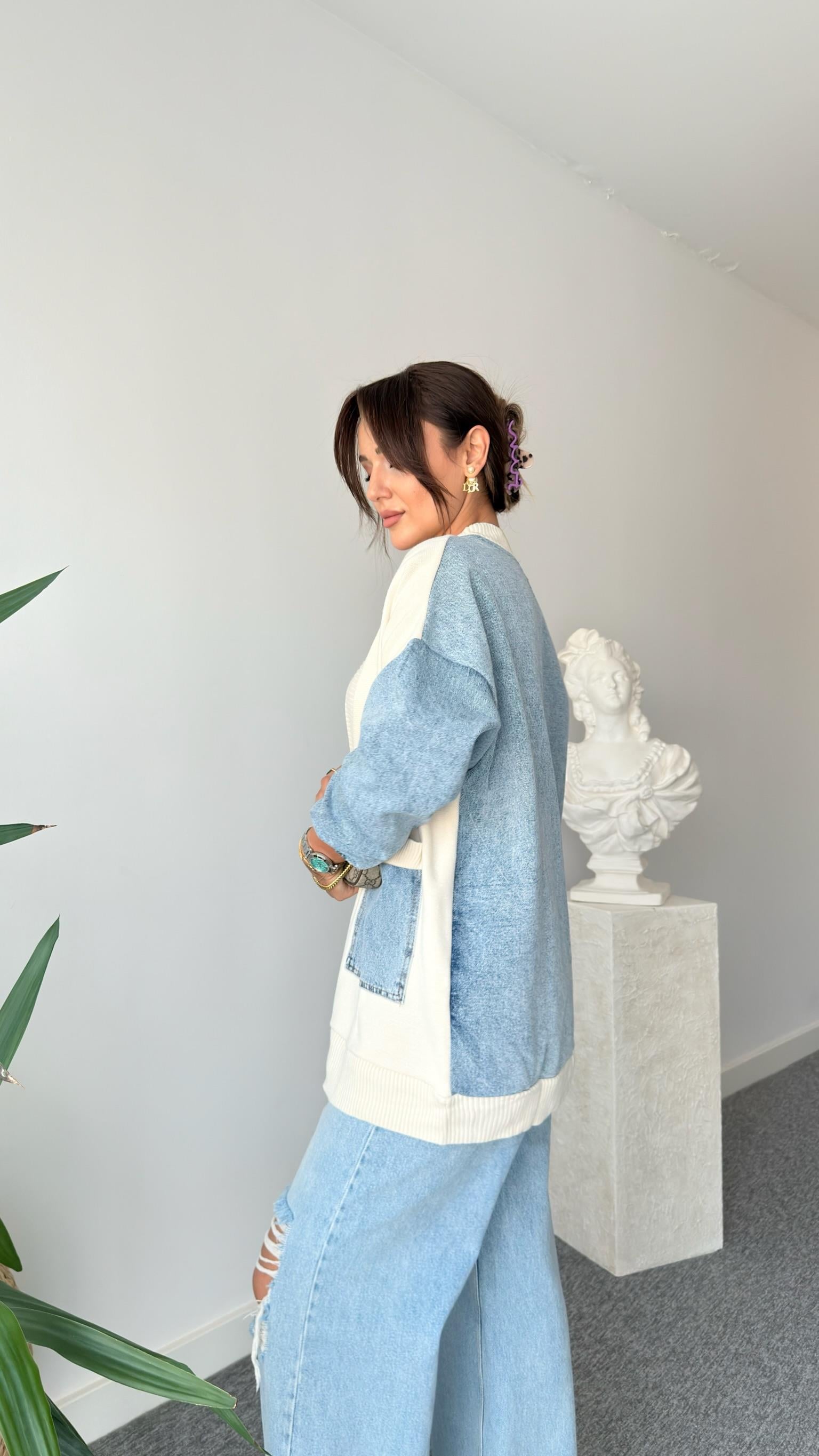 Tia Mavi Kot Detaylı Triko Hırka