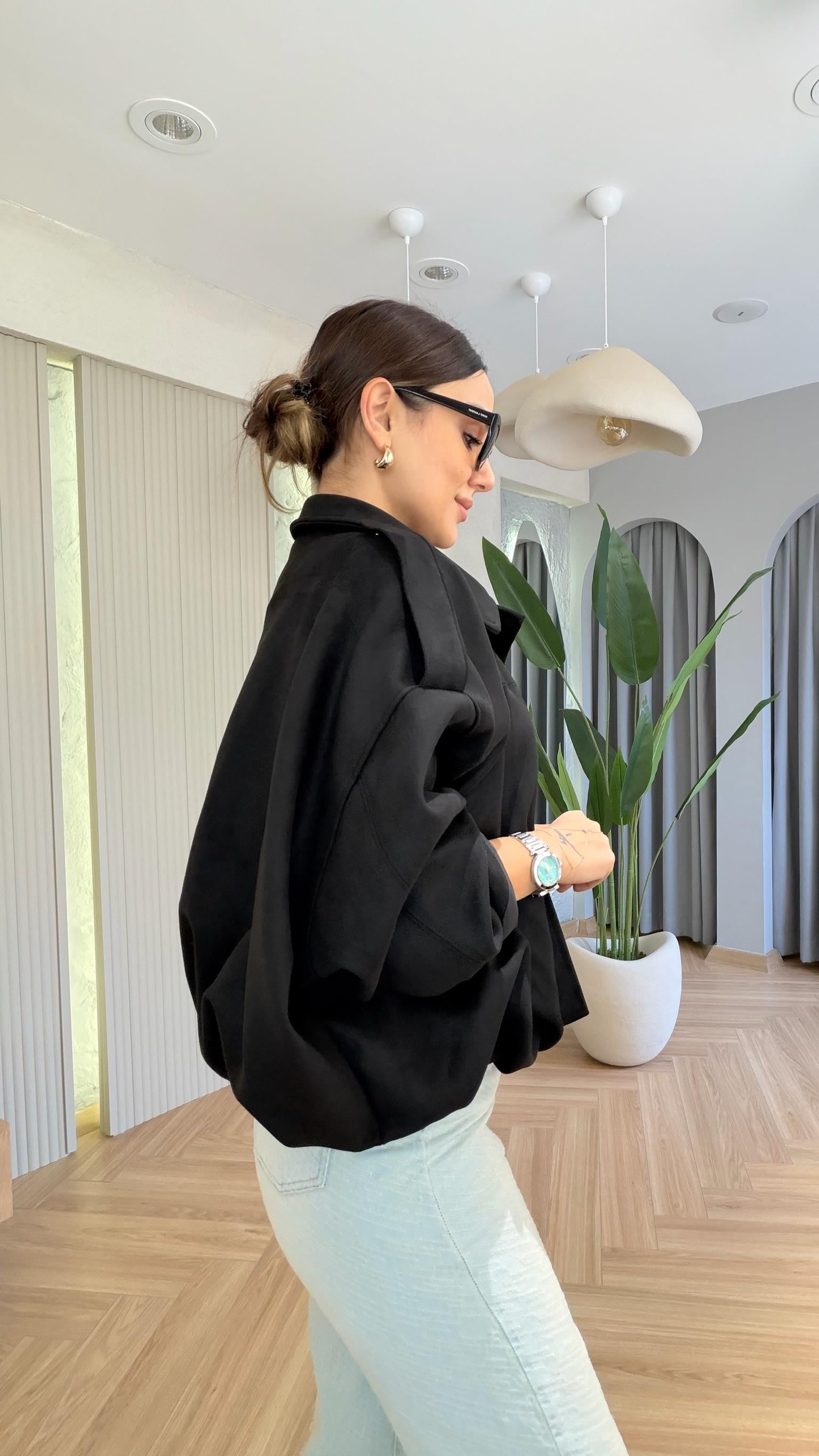 Siyah Zra Model Pile Detaylı Süet Ceket