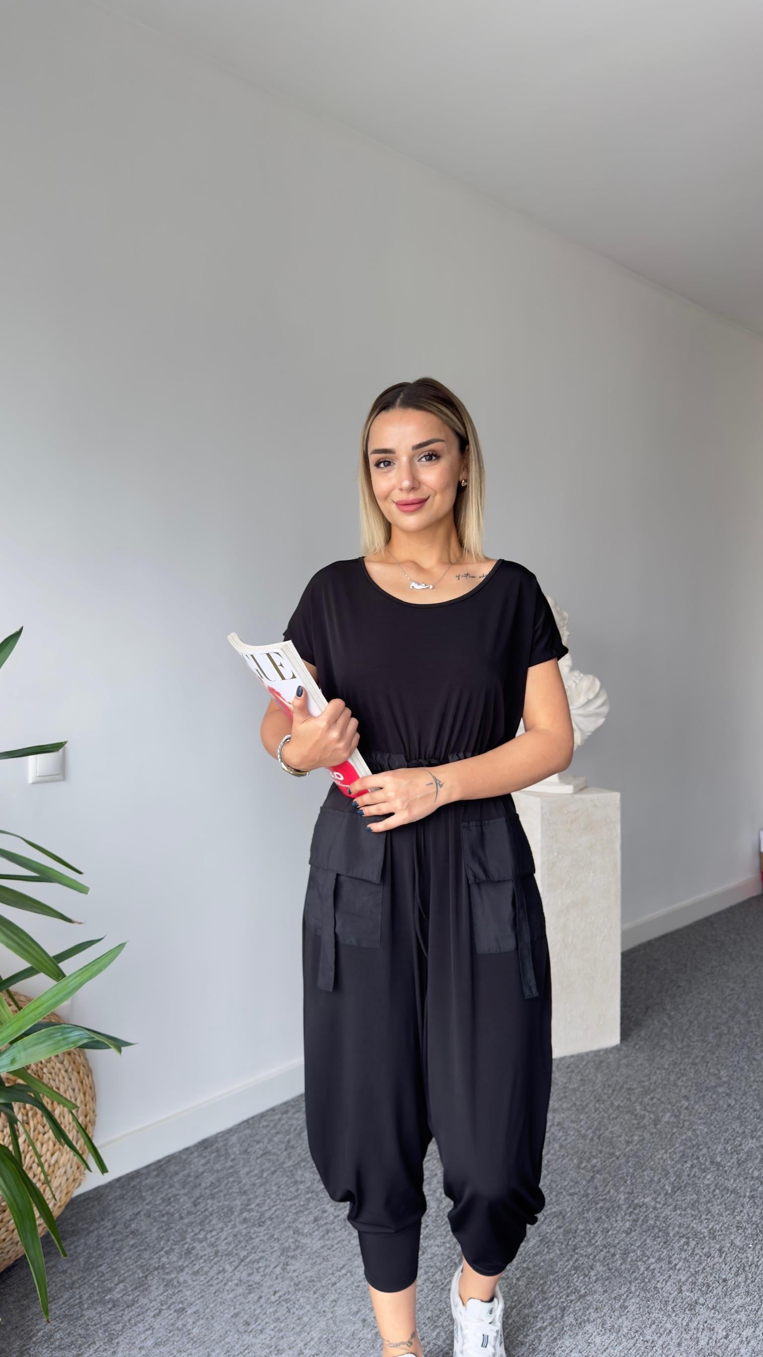 Şalvar Model Kargo Cep Siyah Tulum