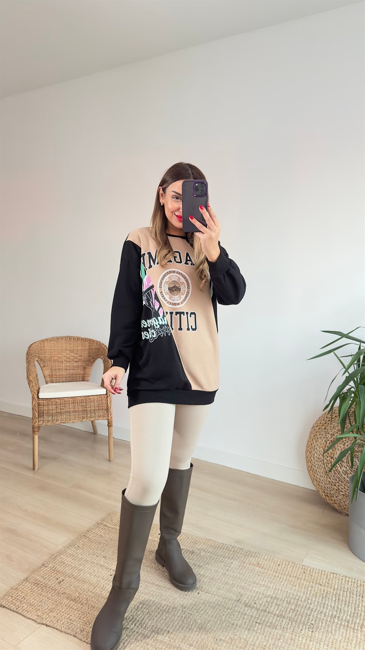 Çift Renk Baskılı Siyah Sweat	