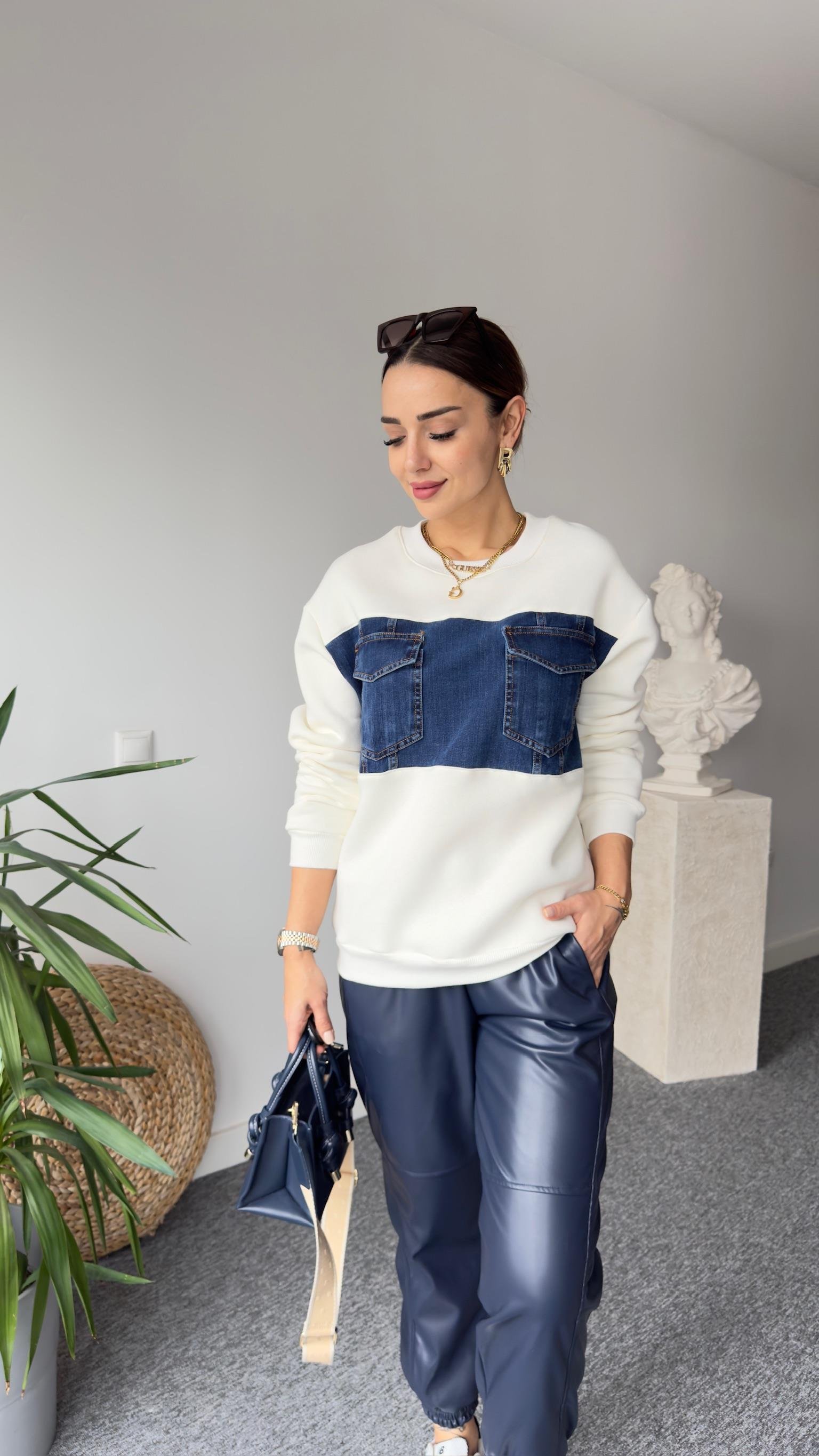 Twst Model Kot Detay Beyaz Sweat