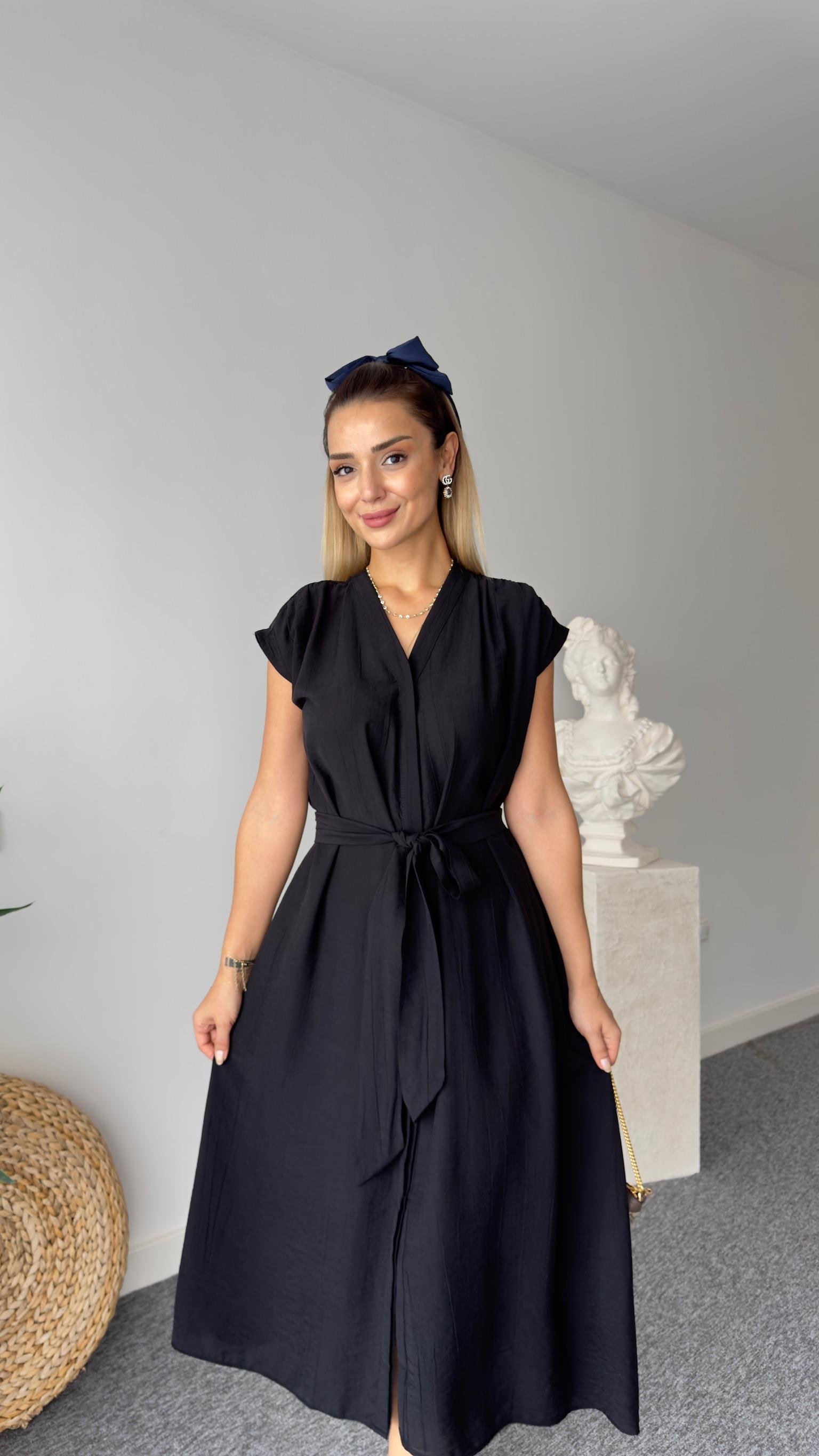 Ninda Orj Marka Kuşaklı Siyah Elbise 