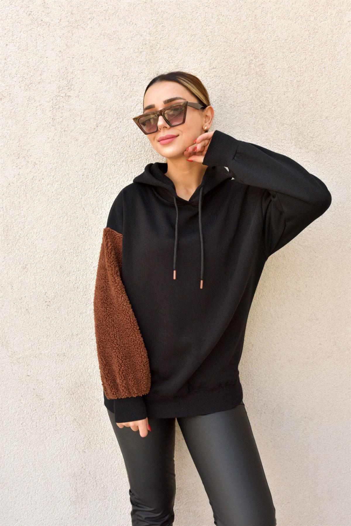 Peluş Ayıcık Detaylı Siyah Sweat
