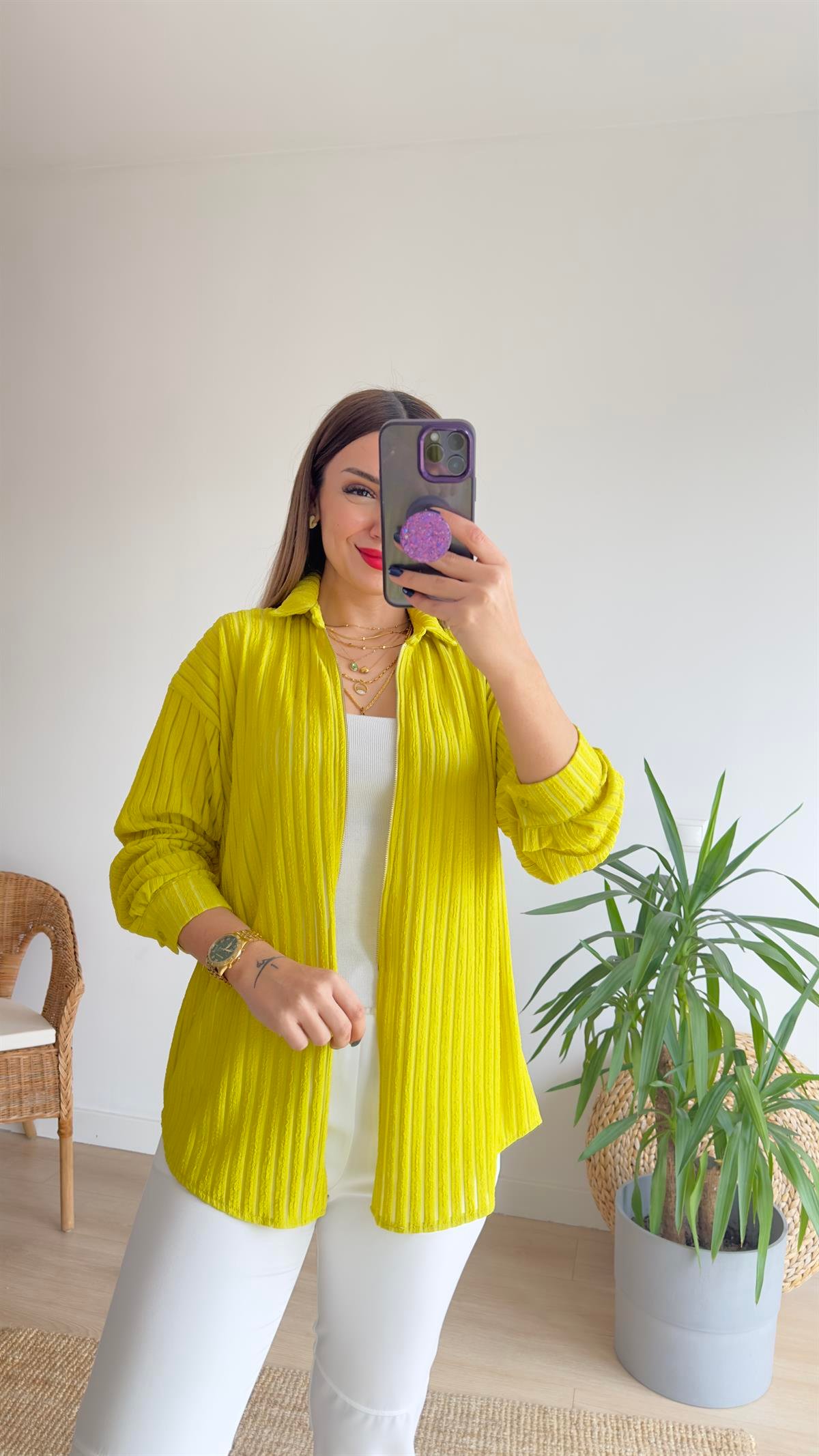 Fermuarlı Şerit Detay Yeşil Ceket