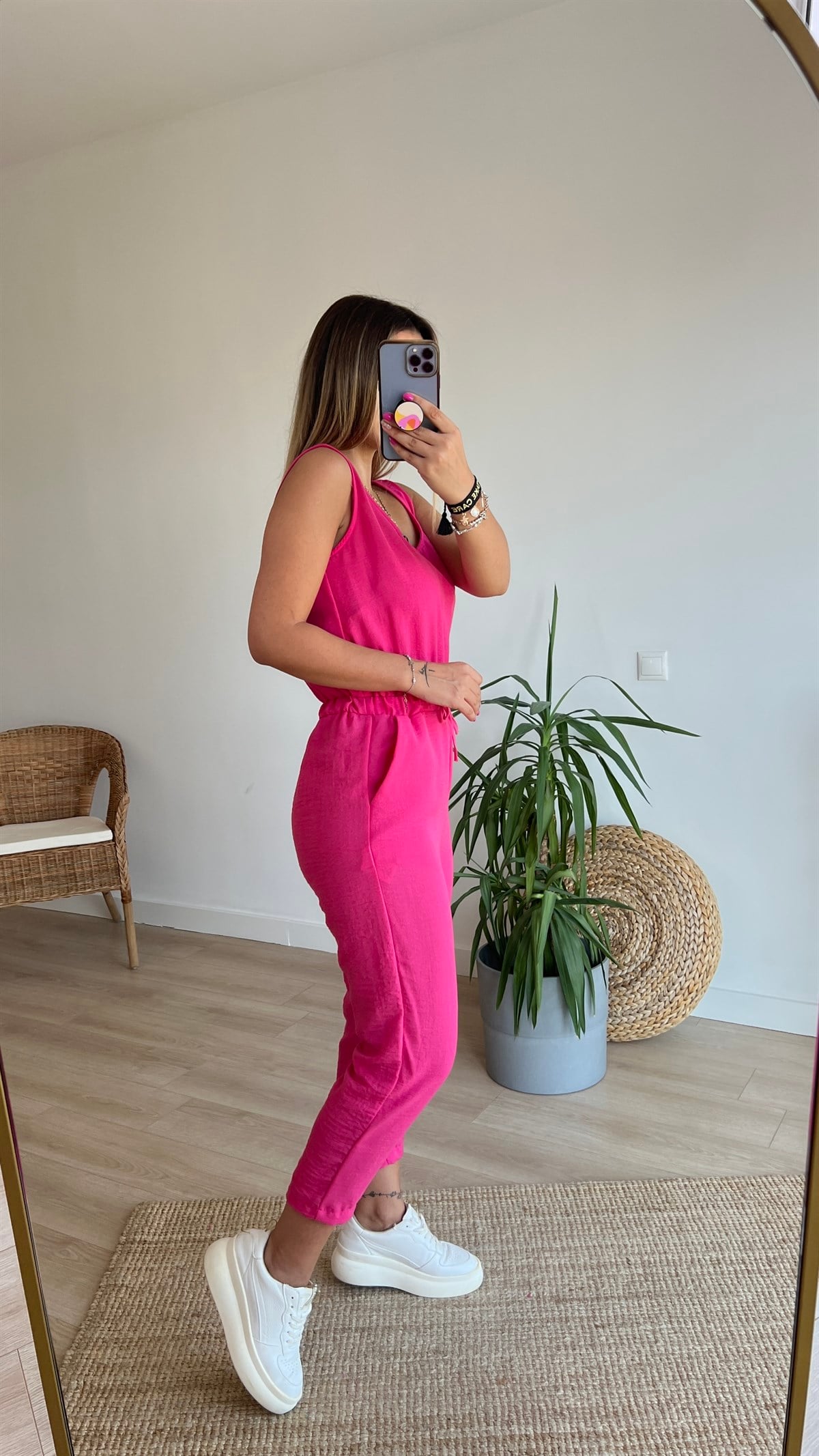 Beli Lastikli Pembe Kolsuz Tulum