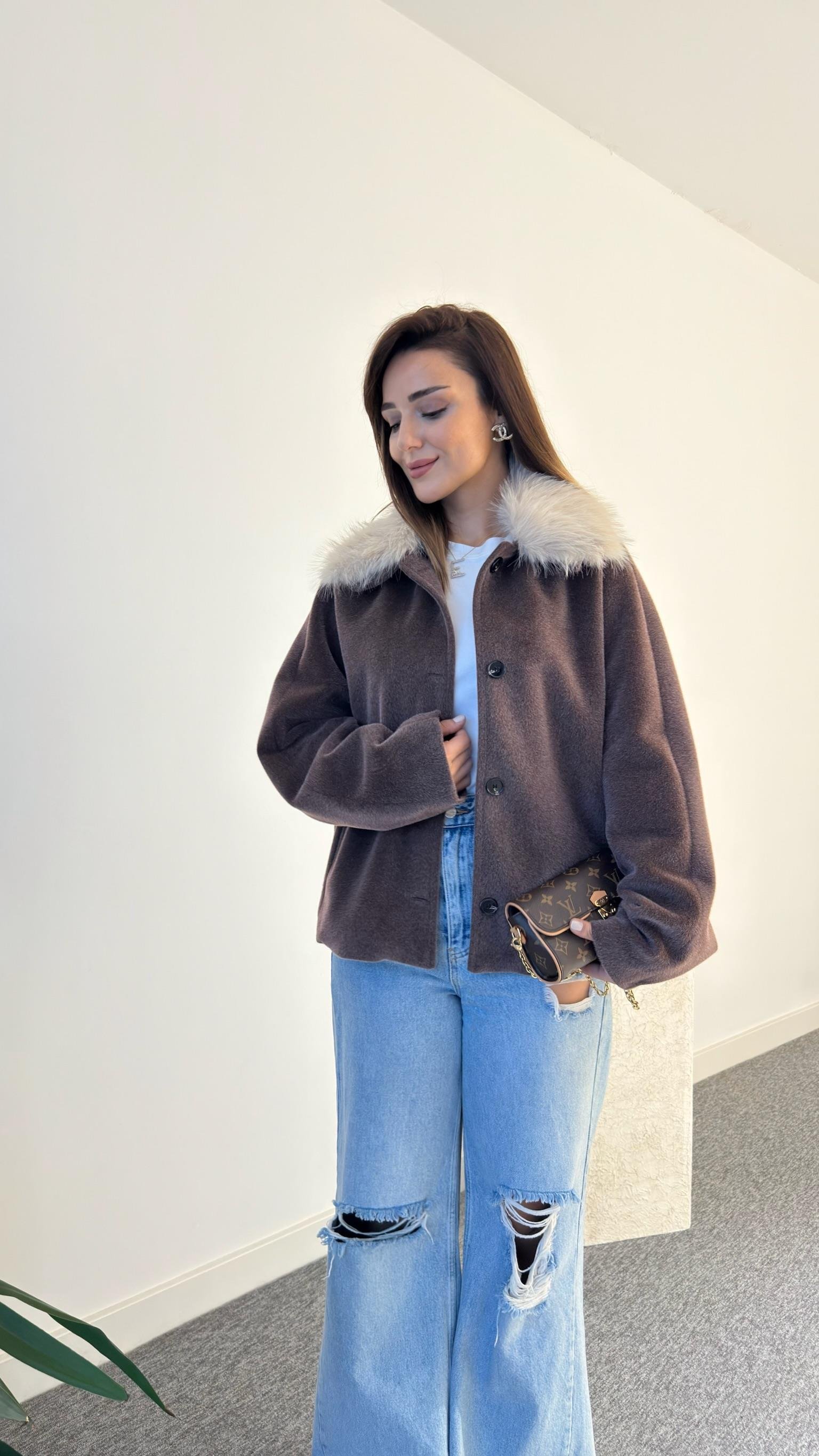 Kahve Mandie Yaka Kürklü Zra Model Kaşe Ceket