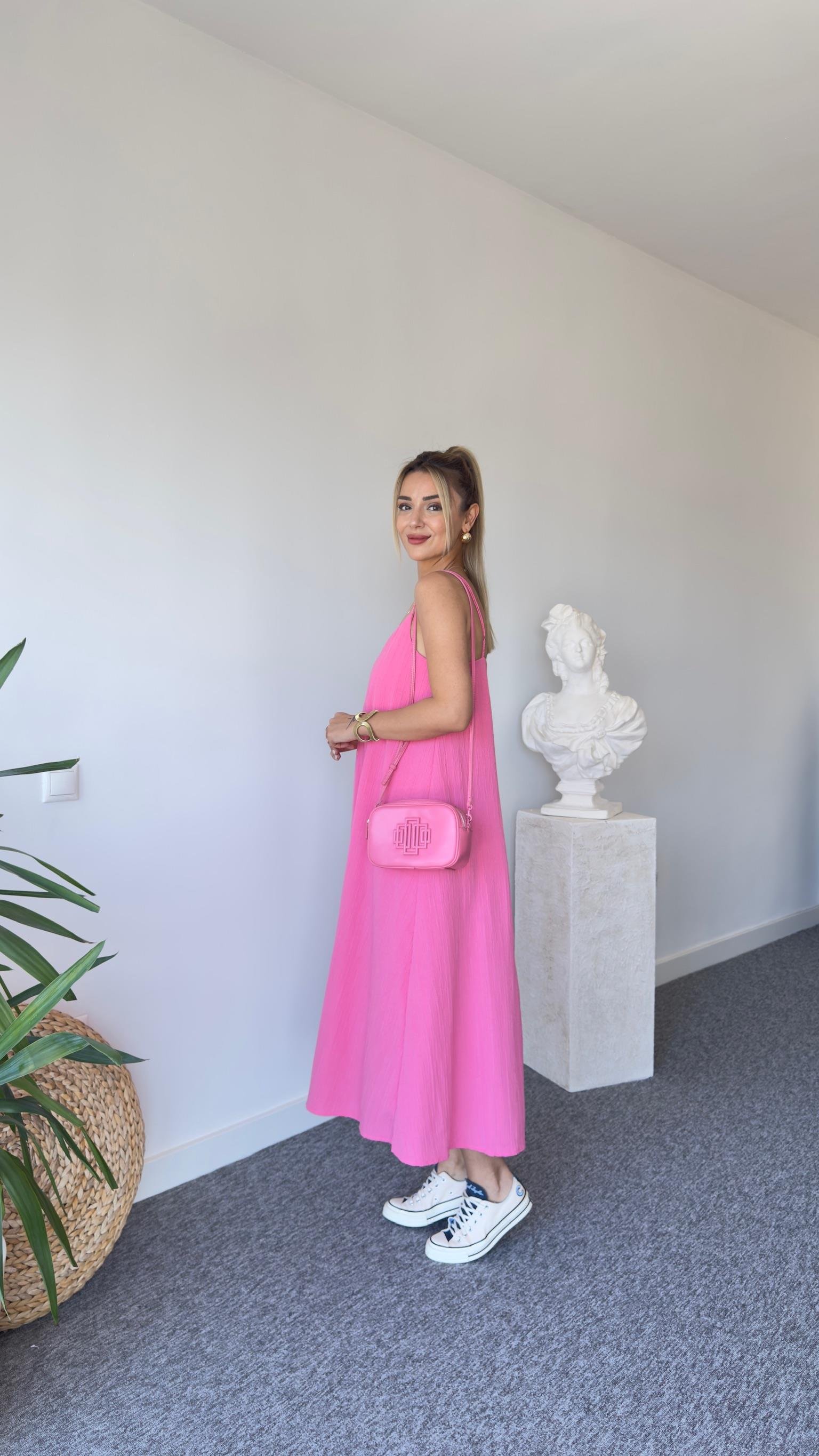 Pera Askılı Pembe Elbise