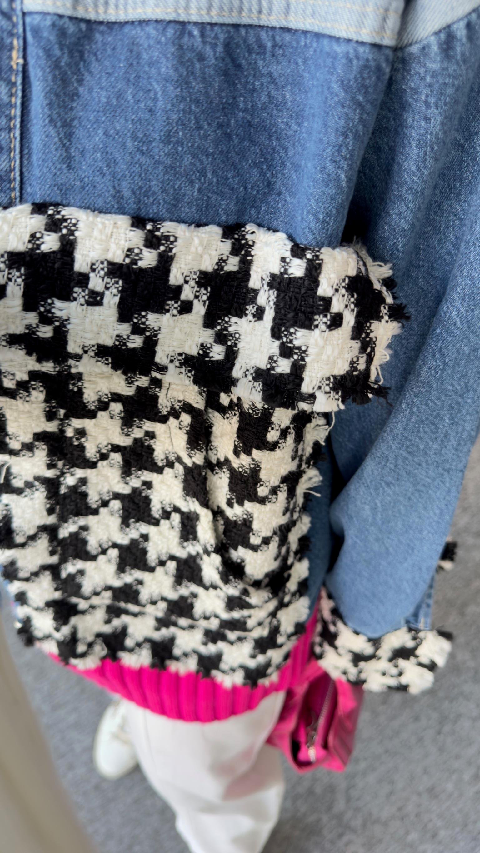 Renkli Triko Detaylı Tasarım Jean Ceket