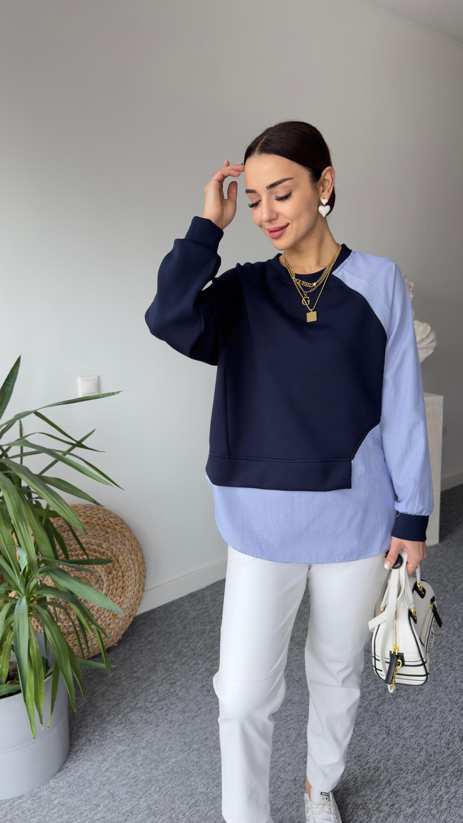 Yan Gömlek Parçalı Lacivert Model Sweat