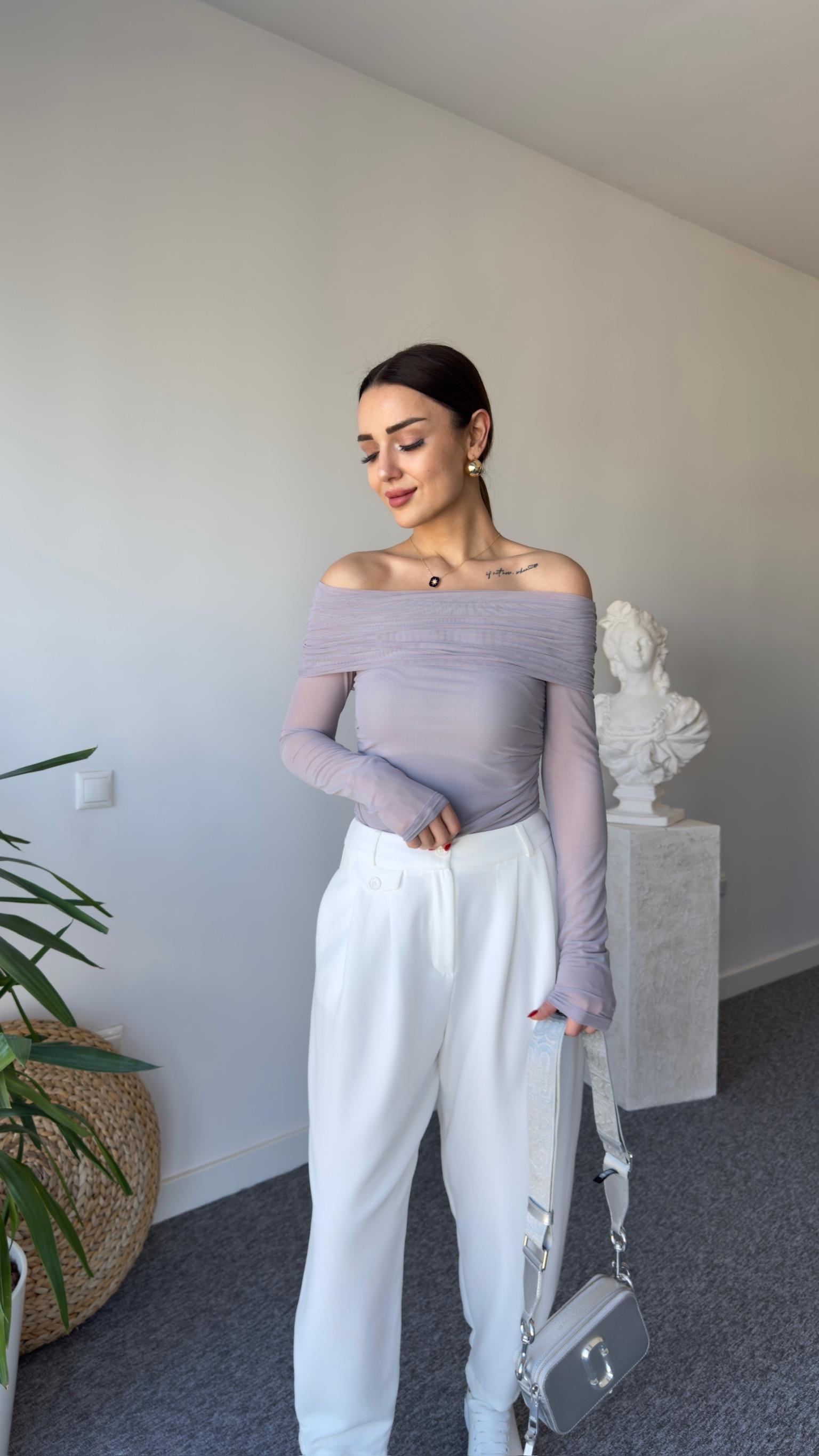 Madonna Yaka Büzgülü Gri Bluz