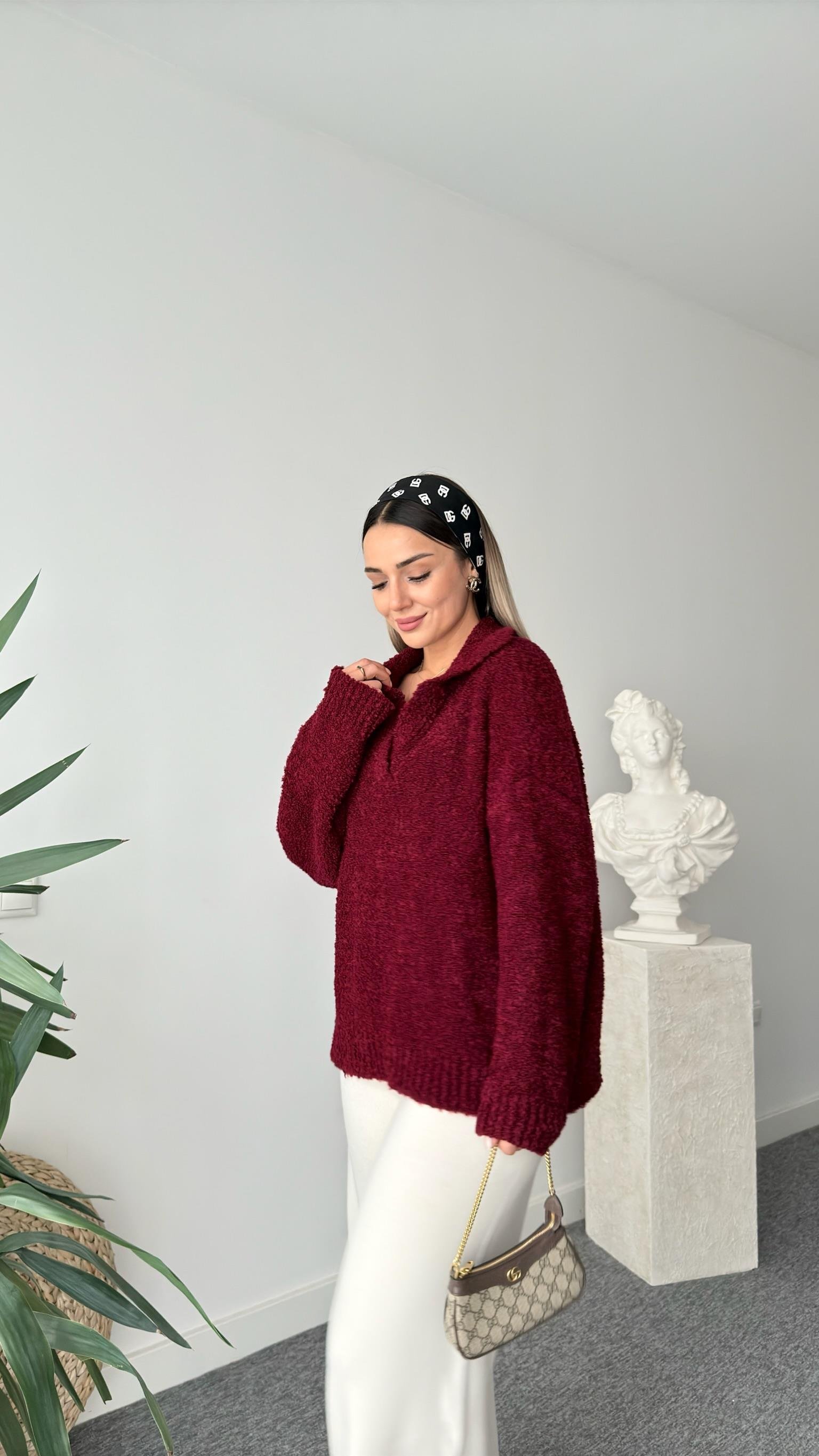 Bordo Frome Polo Yaka Kazak