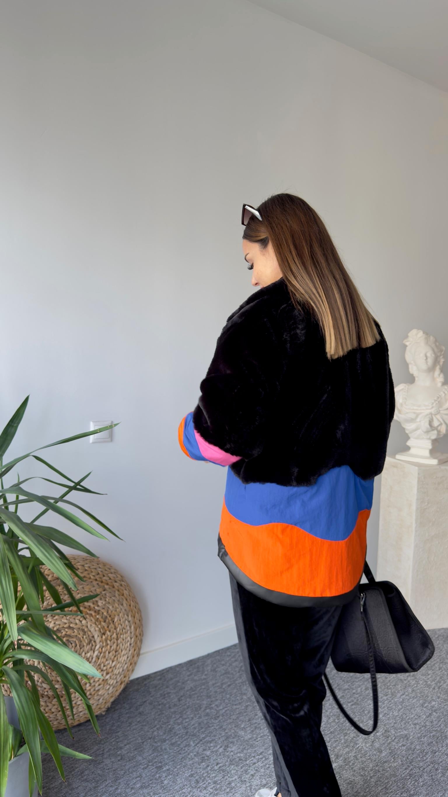 Lion Renk Geçişli Siyah Peluş Mont