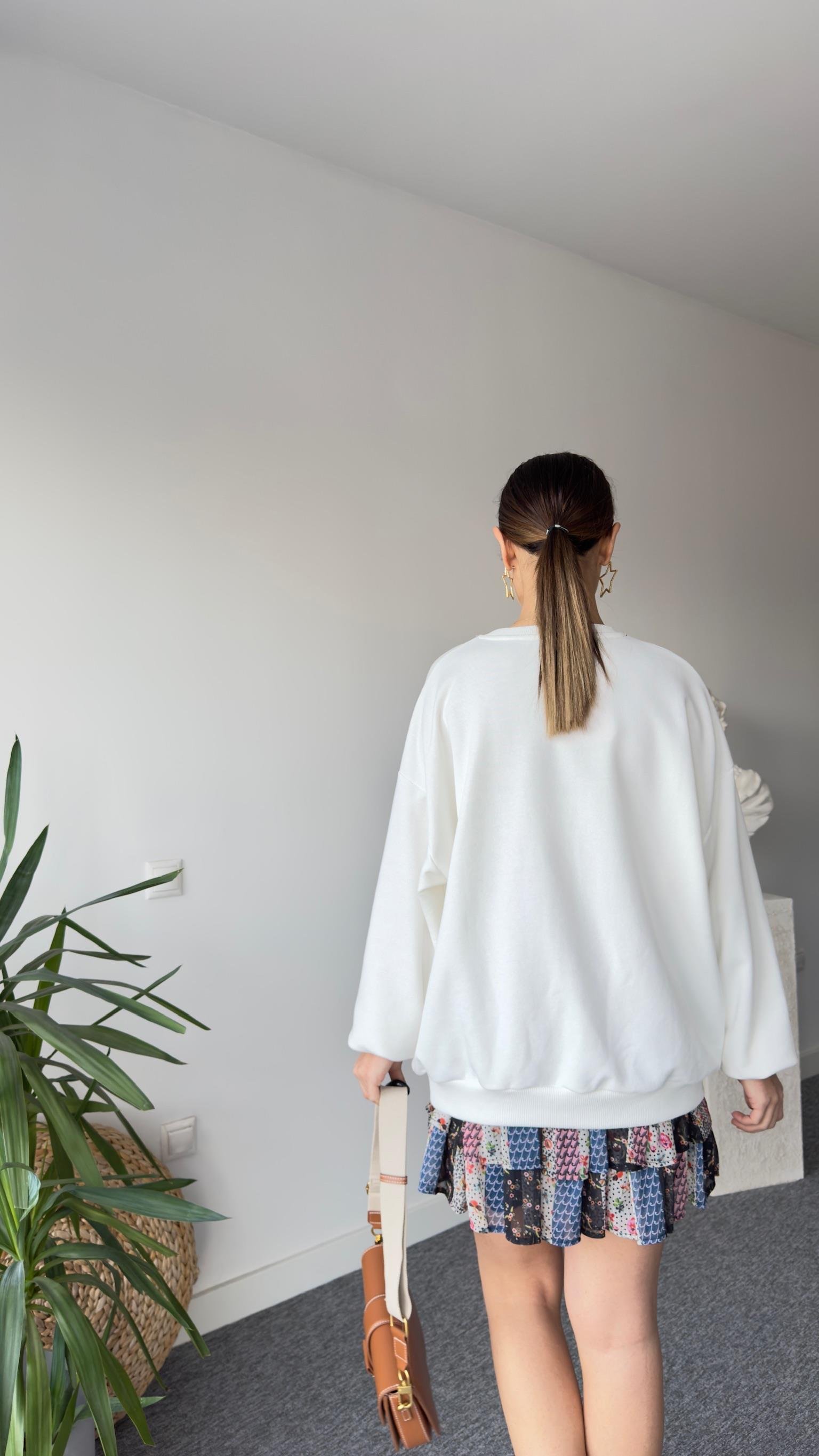 W Harf Baskı Beyaz Sweatshirt