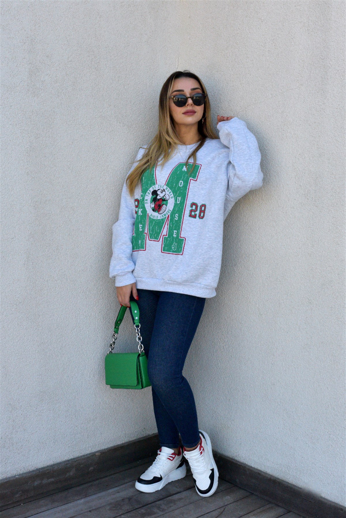 Mickey Mouse Baskı Gri Sweat