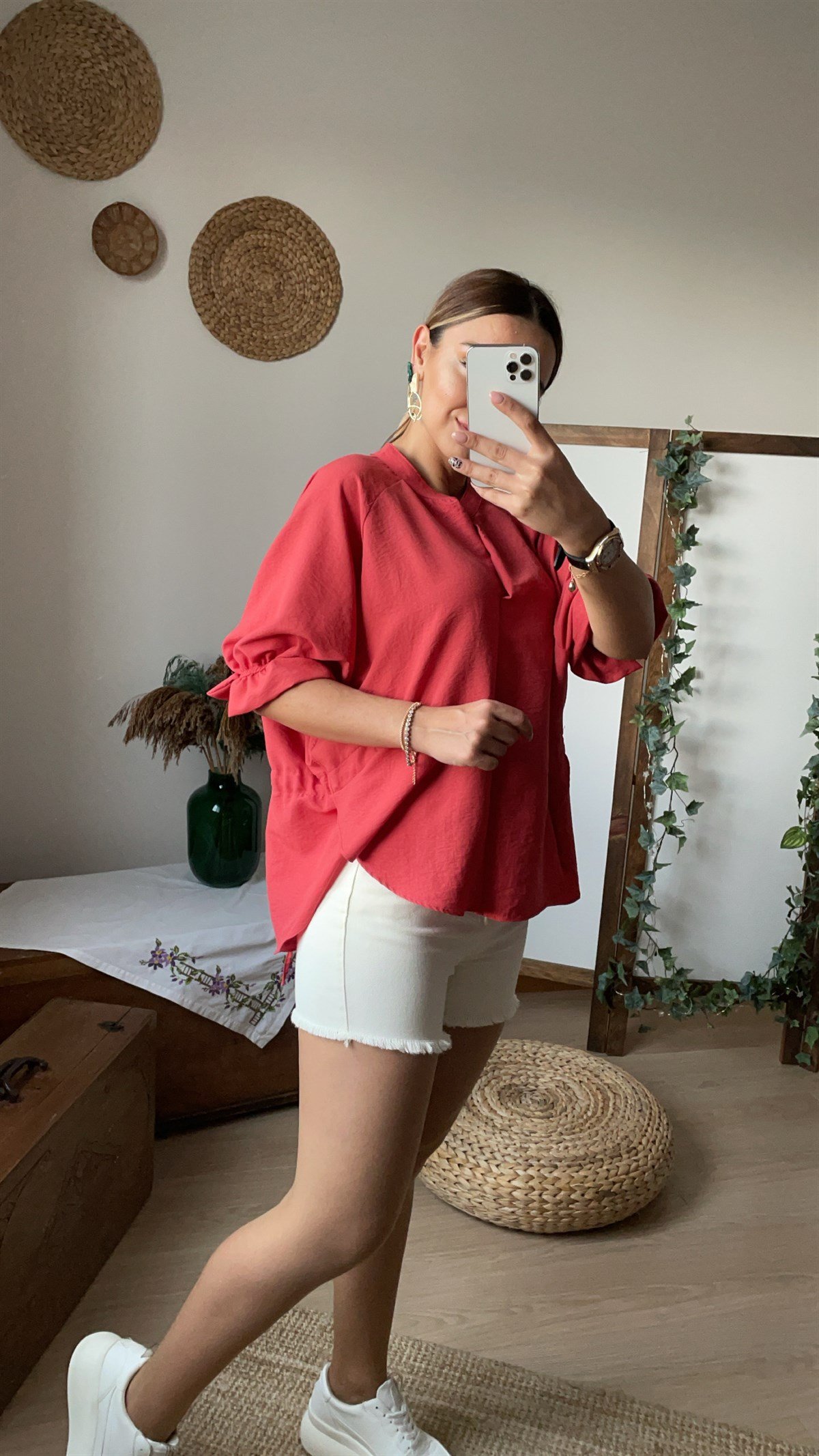 Sırt Çapraz Detaylı Kiremit Bluz	