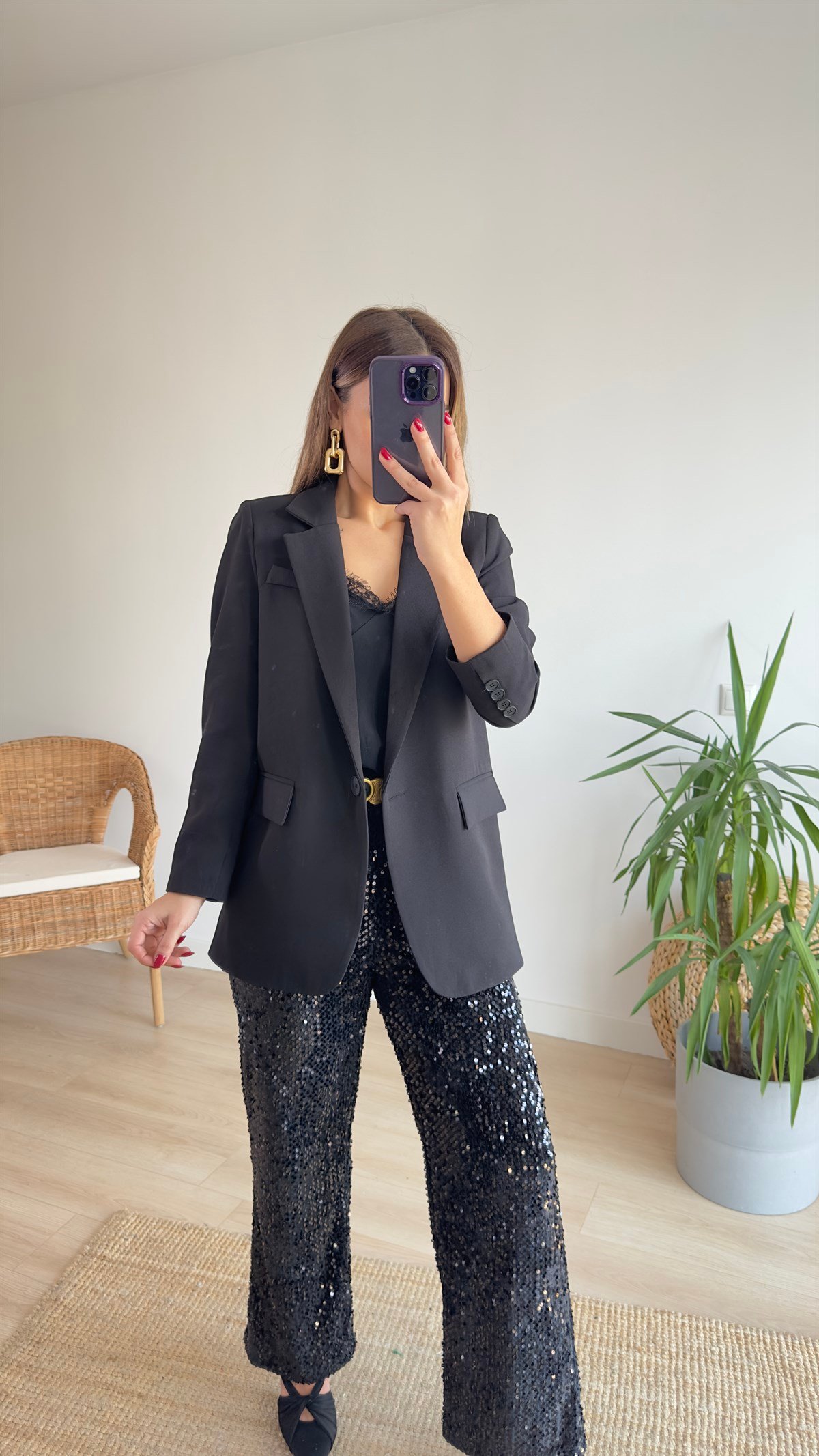 Siyah Tek Düğme Blazer Ceket 