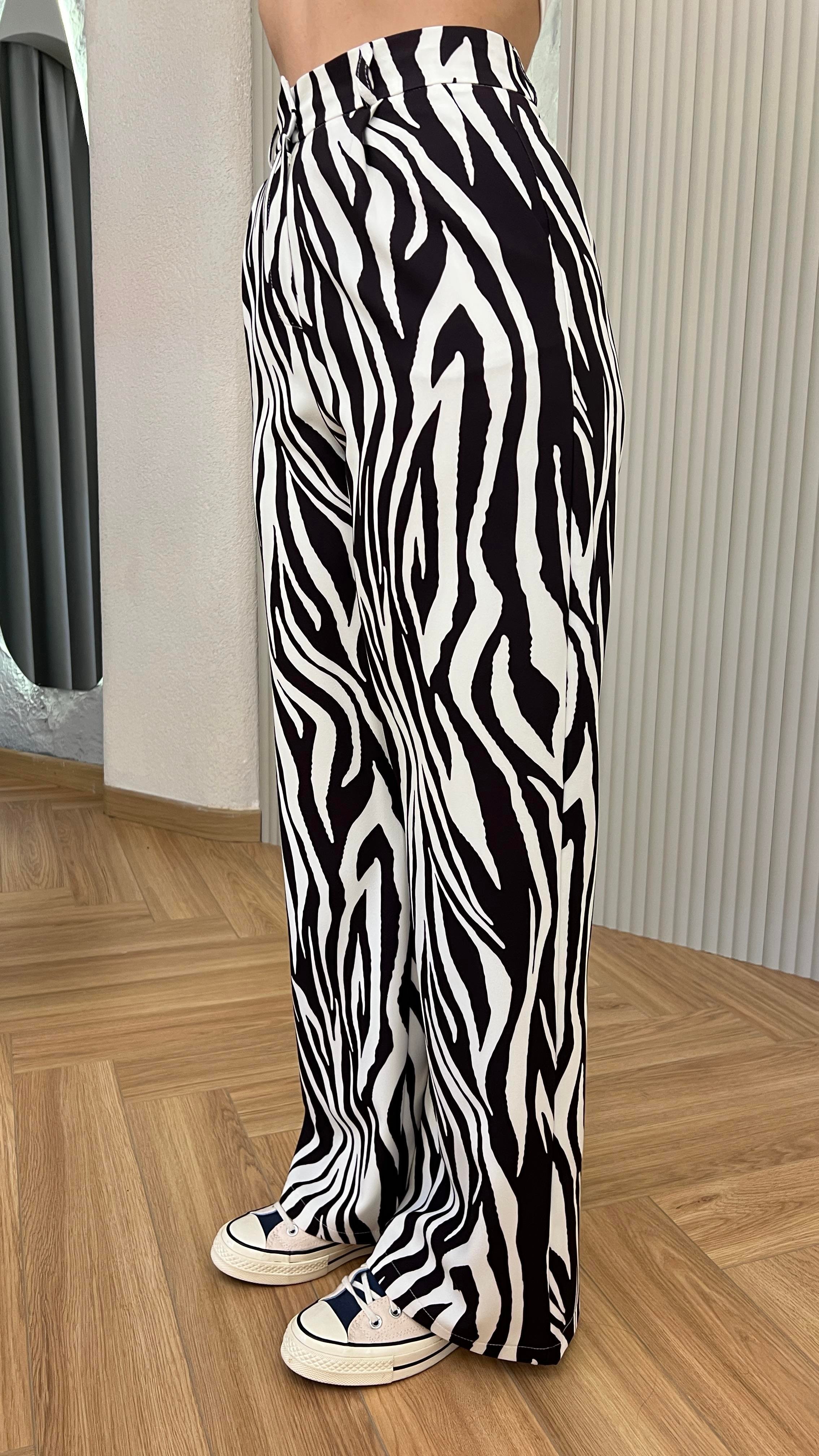 Lares Zebra Desenli Yüksek Bel Pantolon