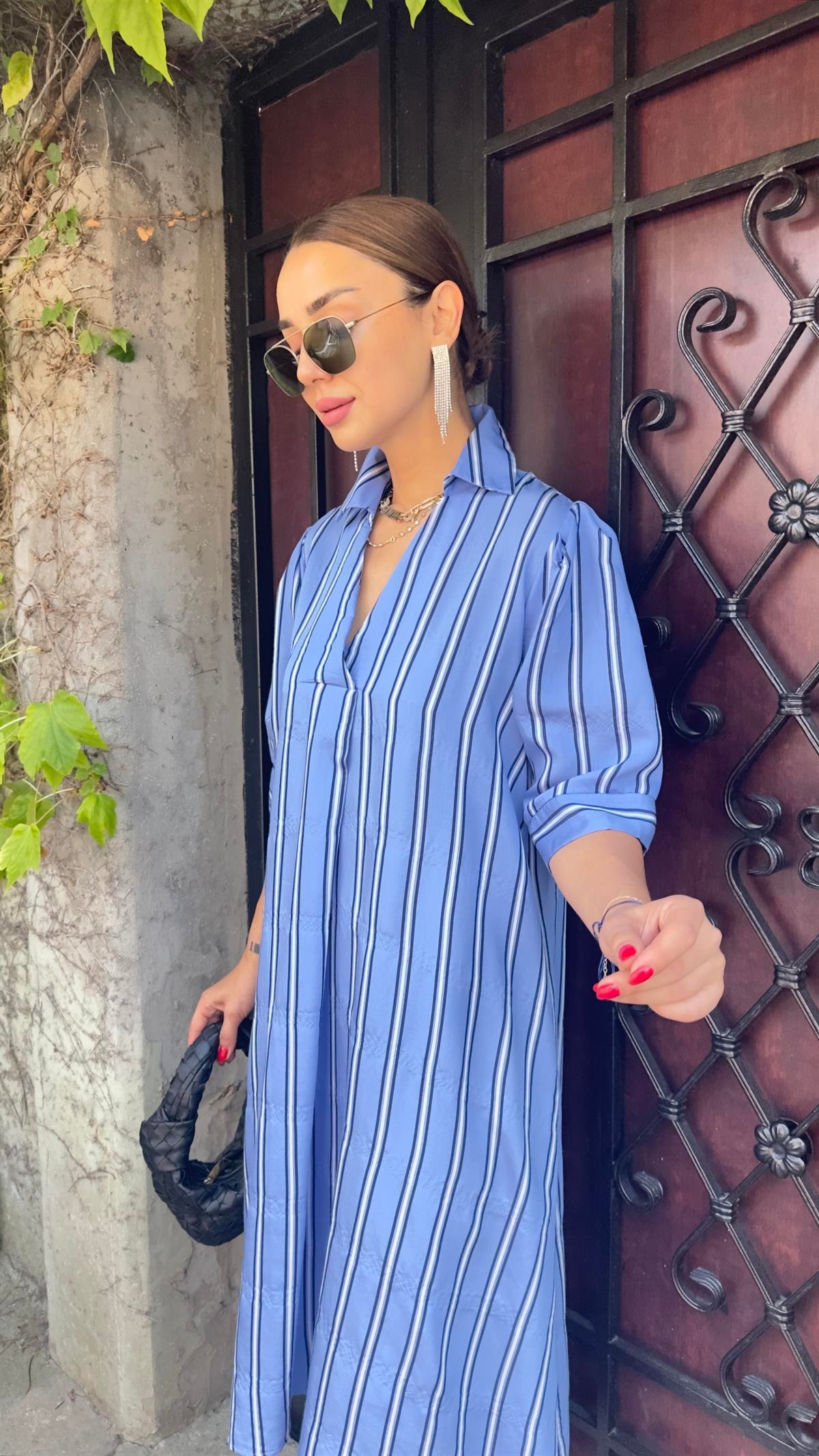 Bess Çizgili Mavi Elbise