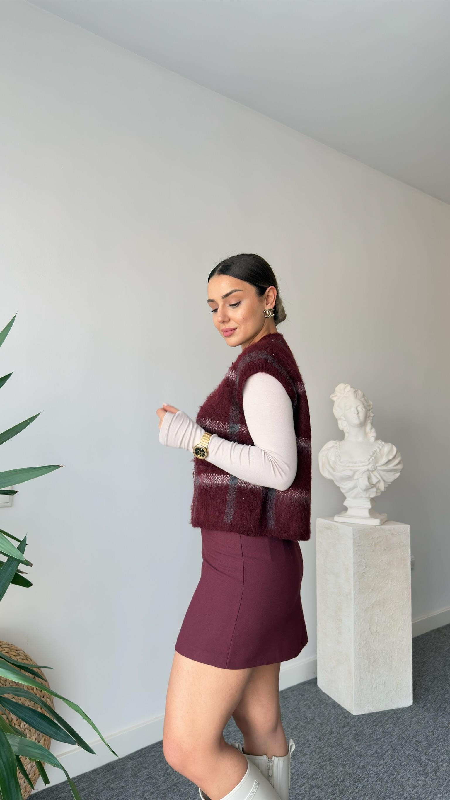 Bordo Orj Marka Yün Karışımlı Yelek