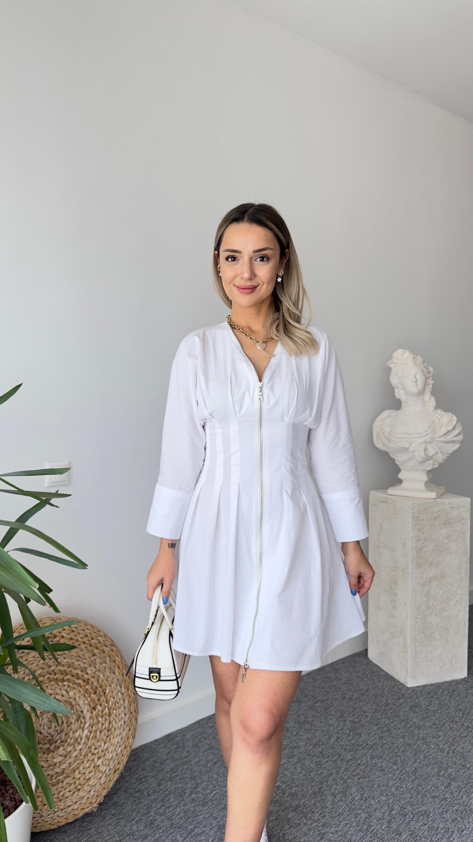 Marka Model Boydan Fermuarlı Beyaz Elbise