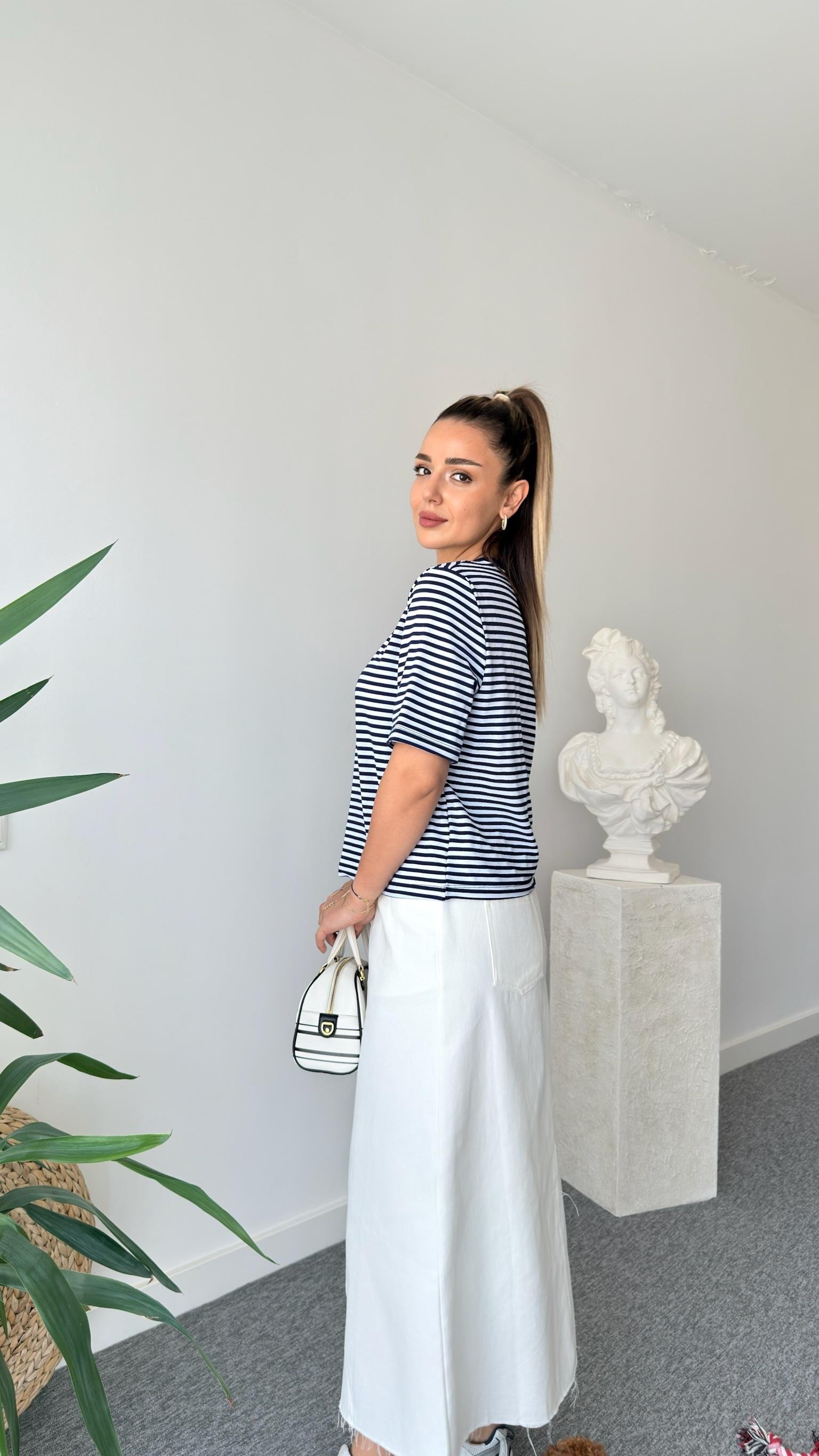 Çizgili Kısa Kol Massi Tshirt