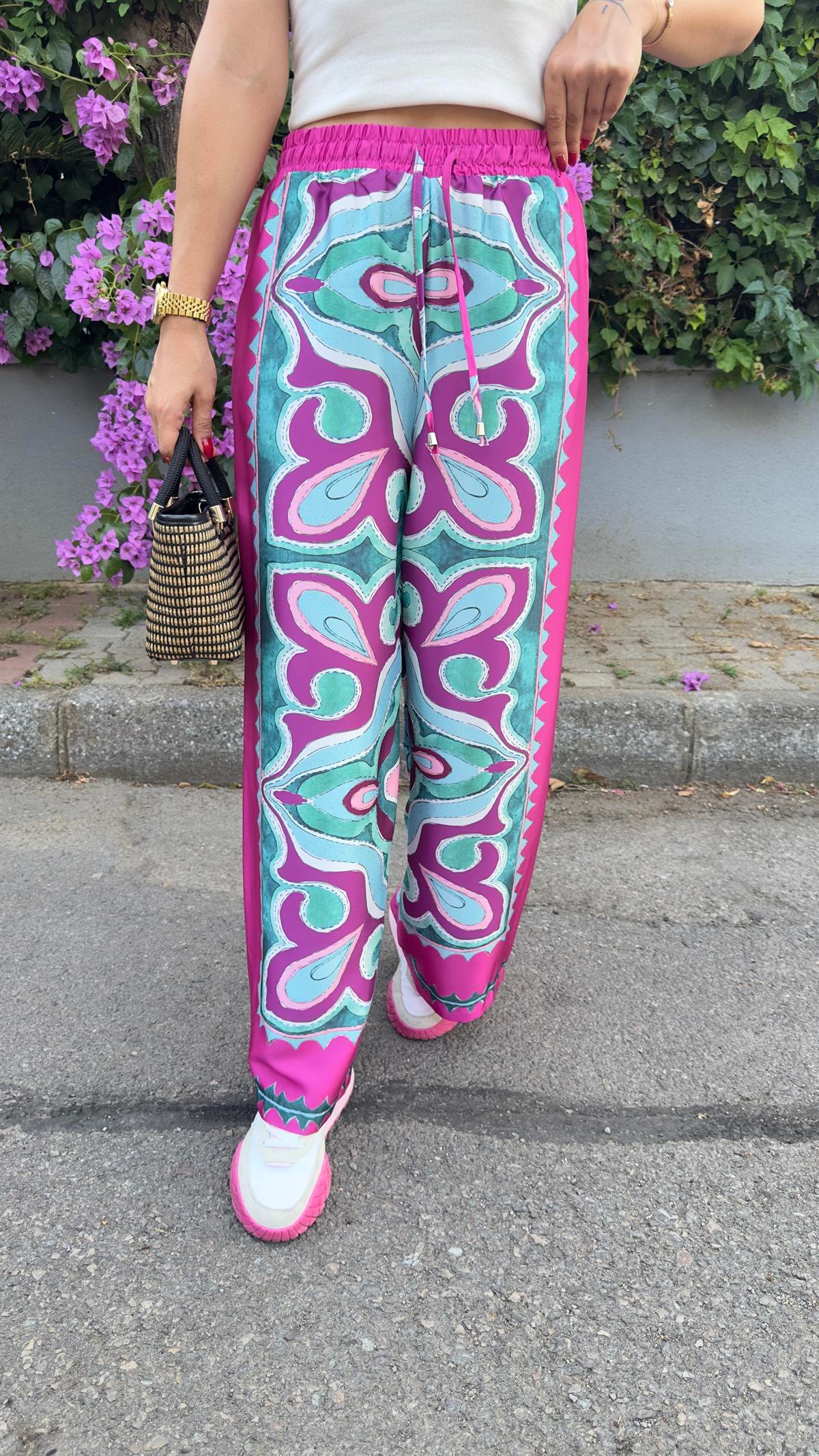Zra Model Fuşya Etnik Desen Pantolon