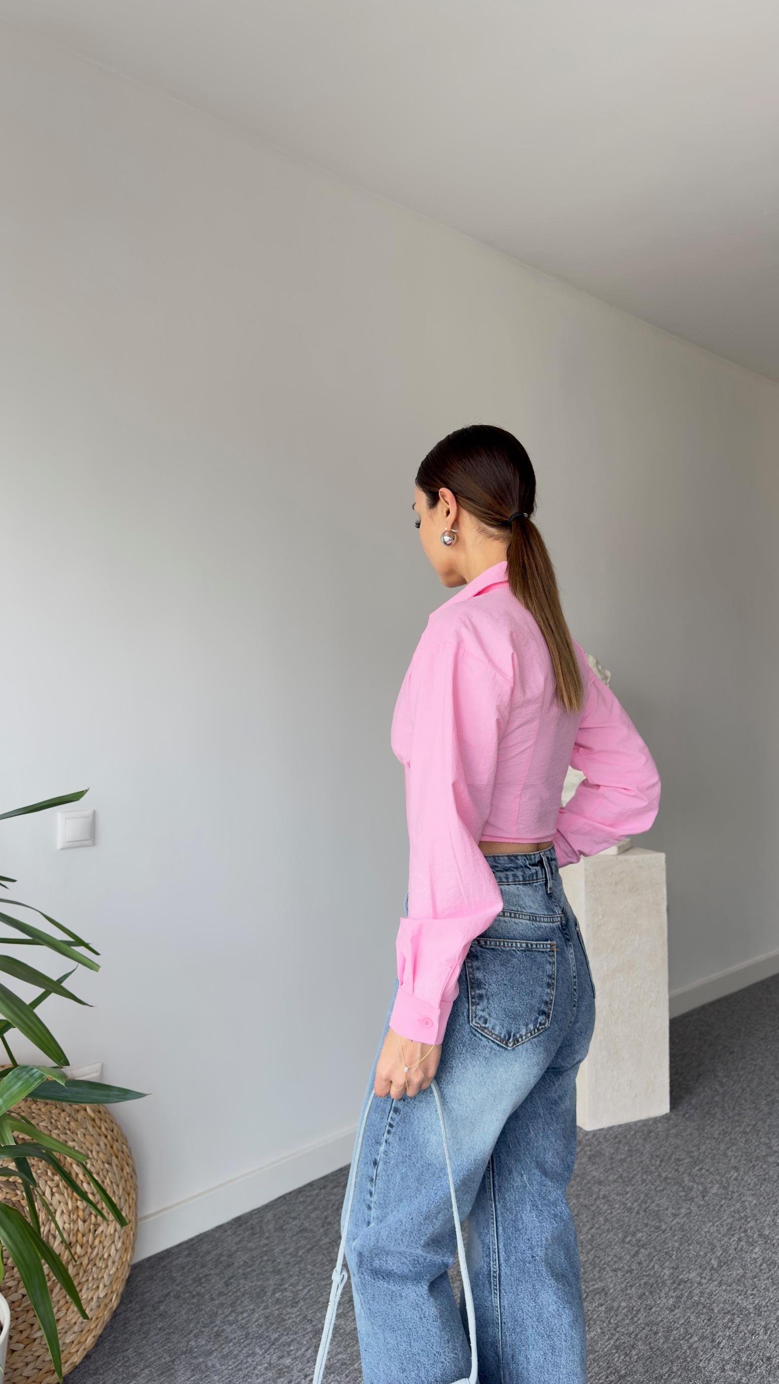 Korse Efektli Orj Model Pembe Gömlek