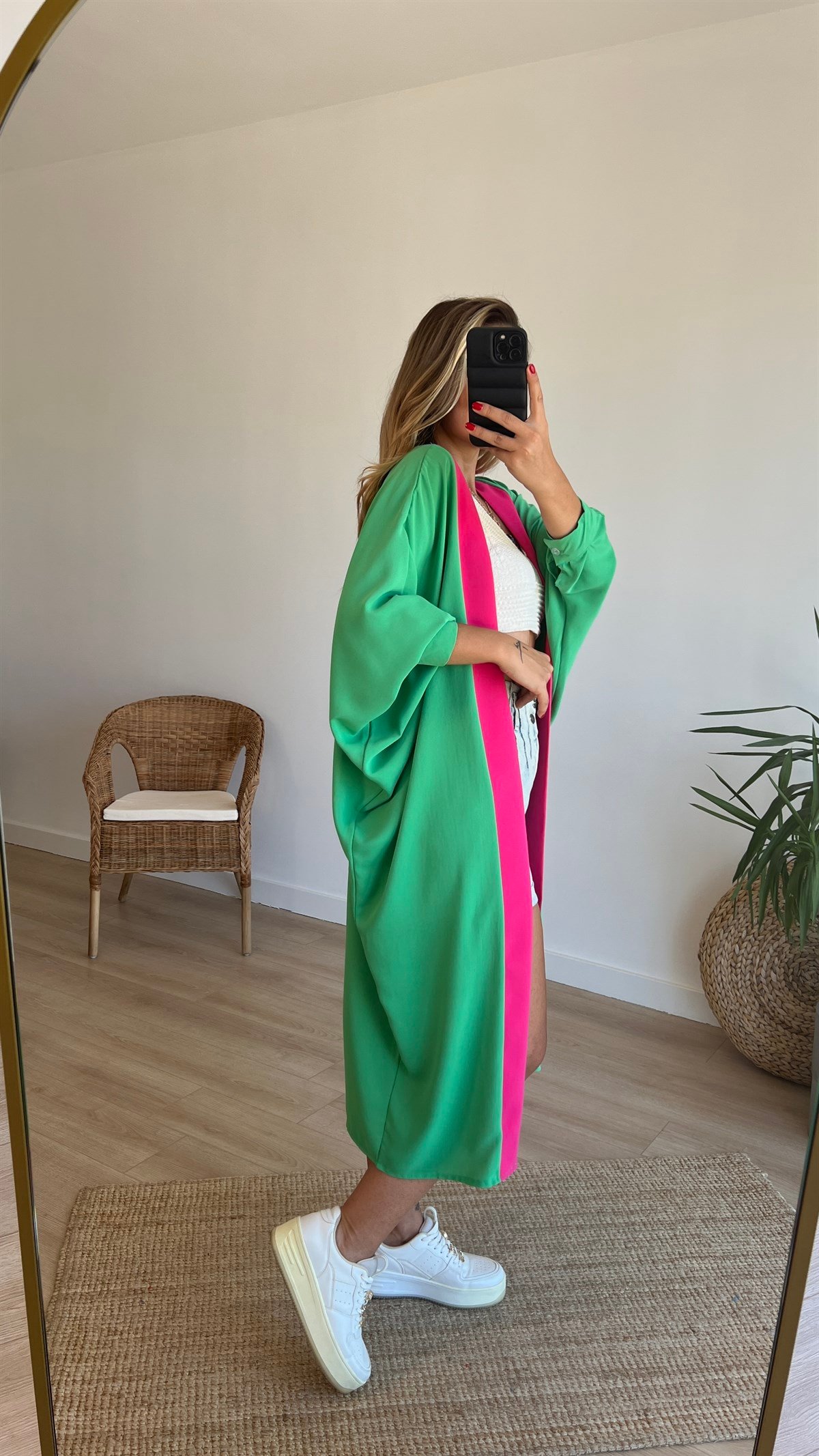 Yarasa Kol Oversize Yeşil Tasarım Tunik