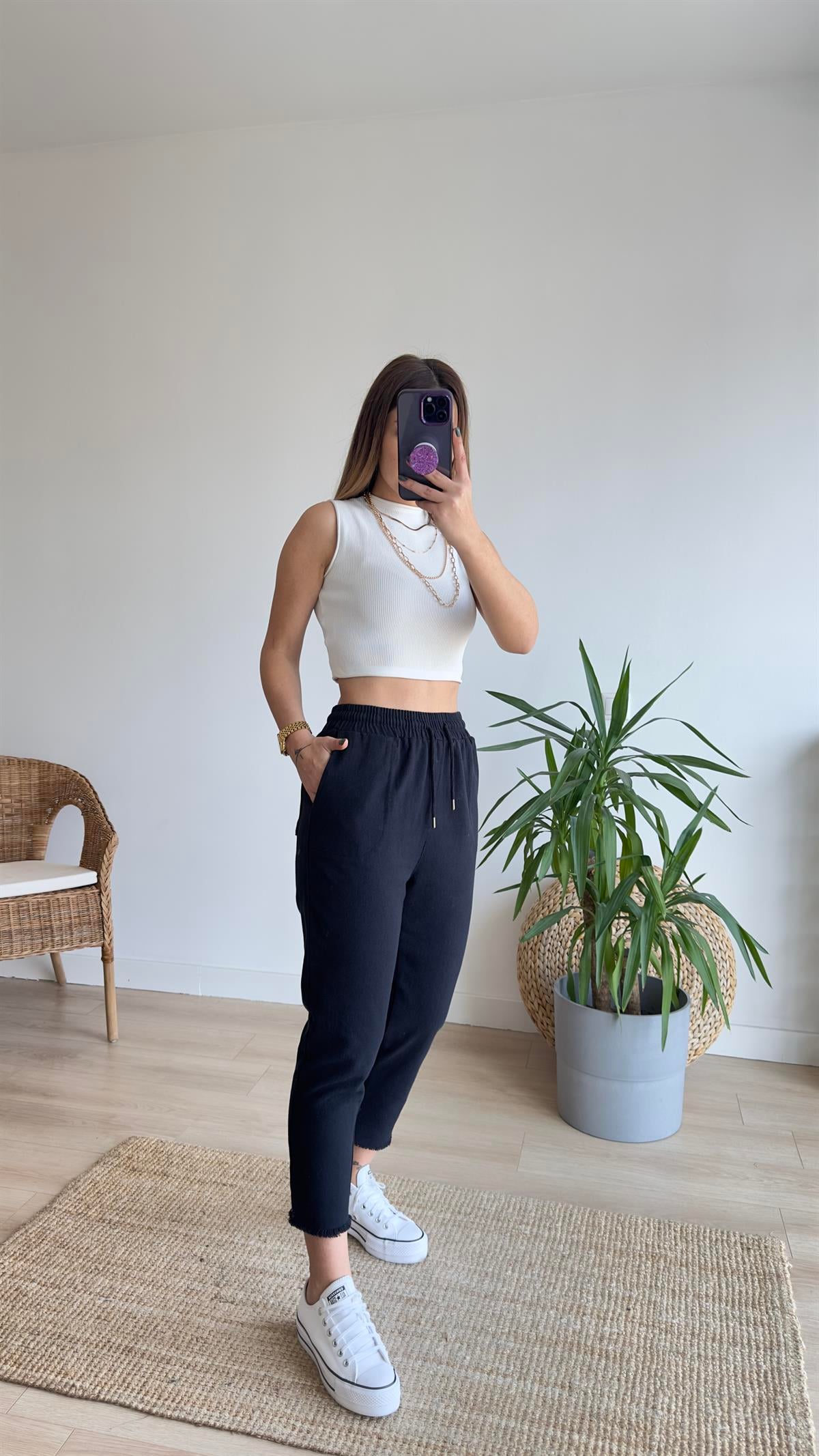 Beli Lastikli Siyah Gabardin Pantolon