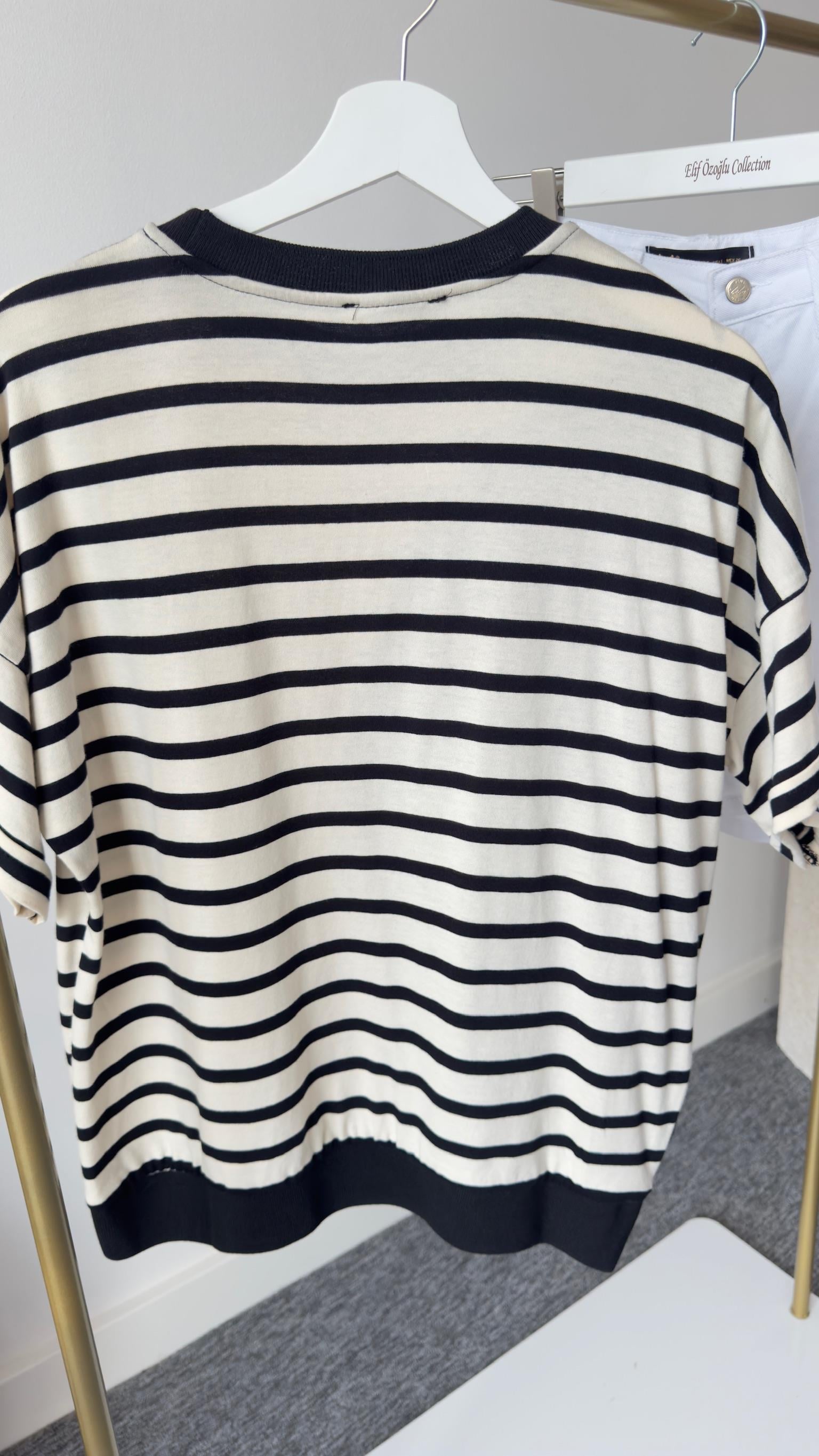 Neda Çizgili Kot Garni Ekru Tshirt