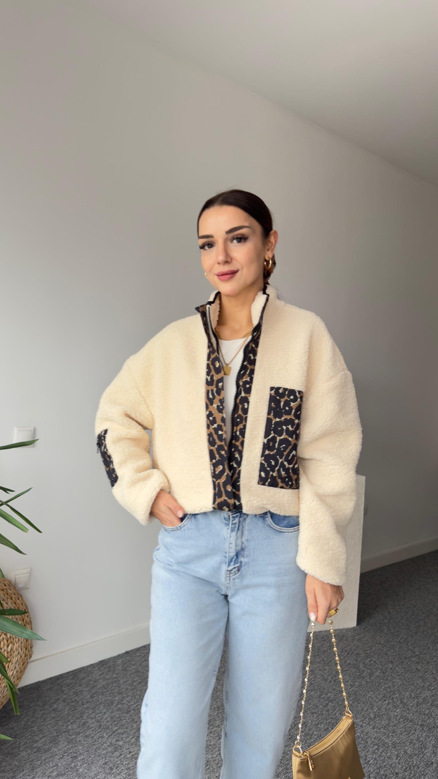 Leopar Detaylı Astarlı Teddy Ceket