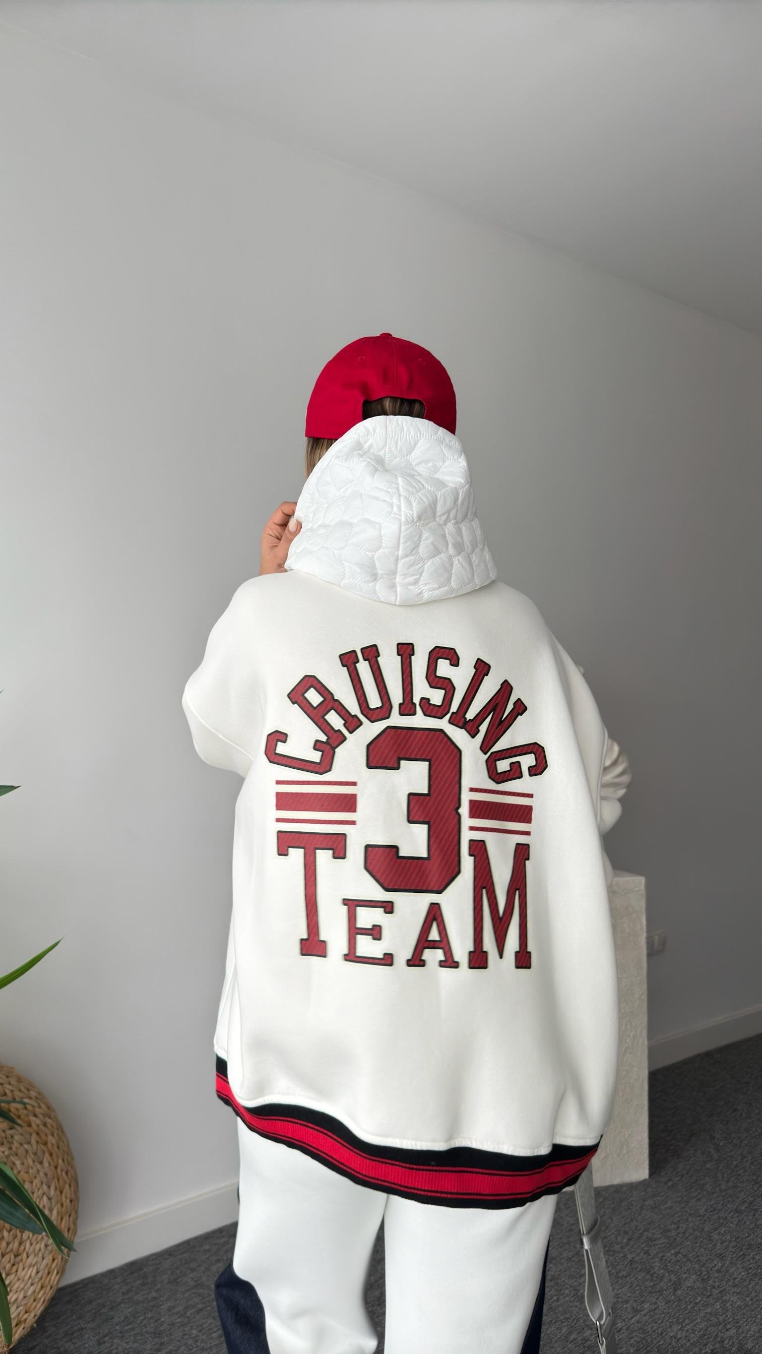 Eddy Yazılı Kapitone Kapüşonlu Beyaz Sweatshirt