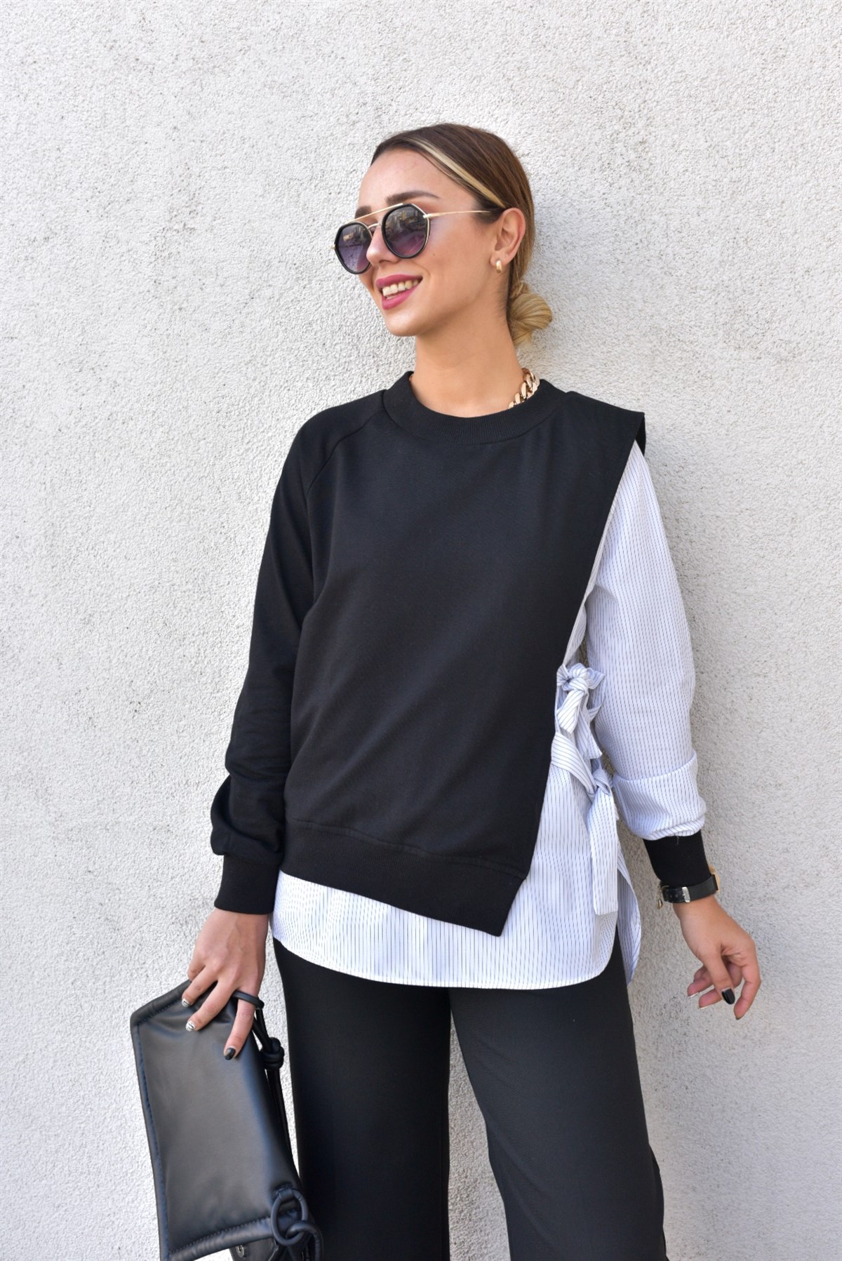 Yanları Bağlamalı Gömlek Sweat