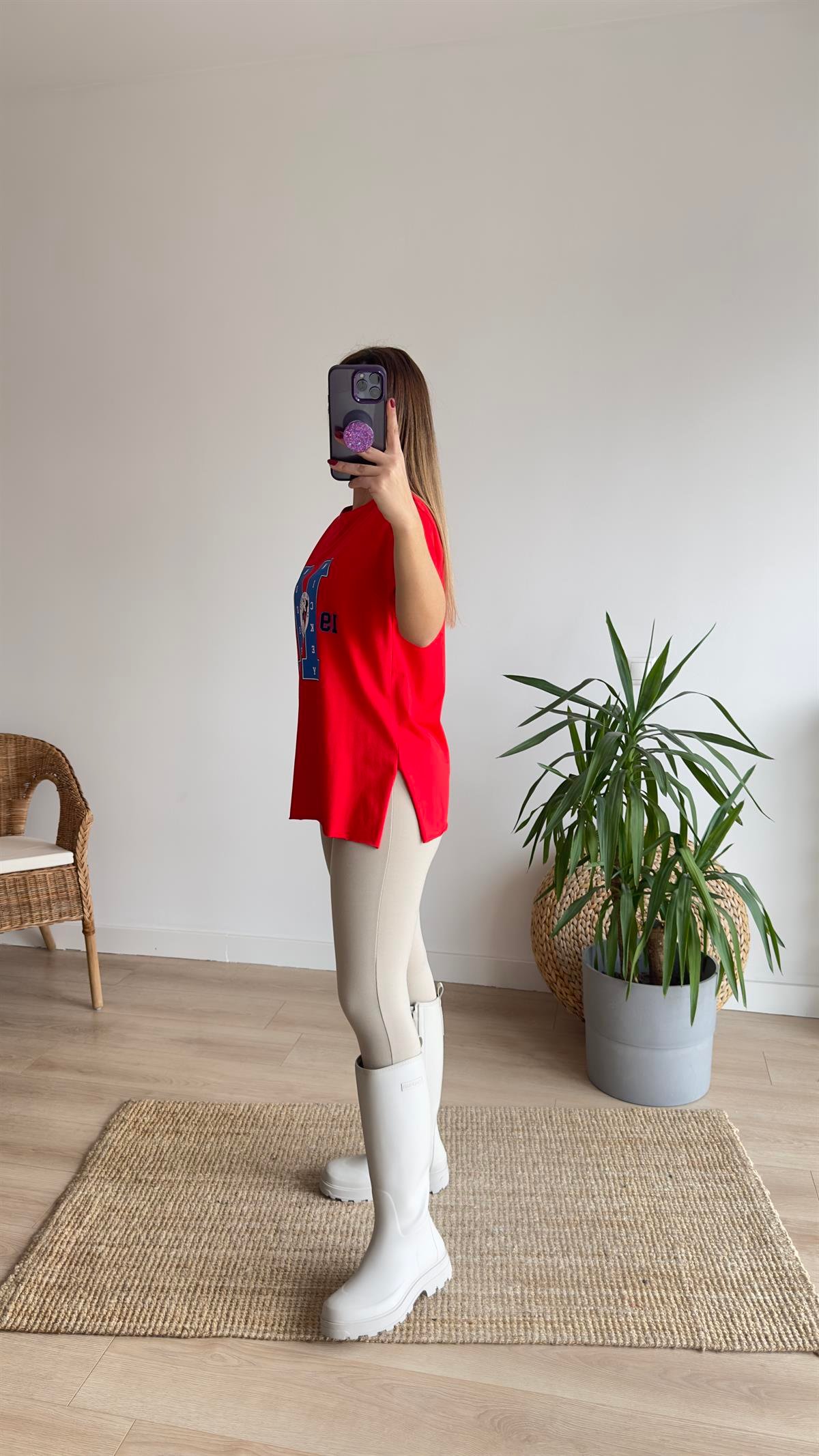 M Baskı Kırmızı Tshirt