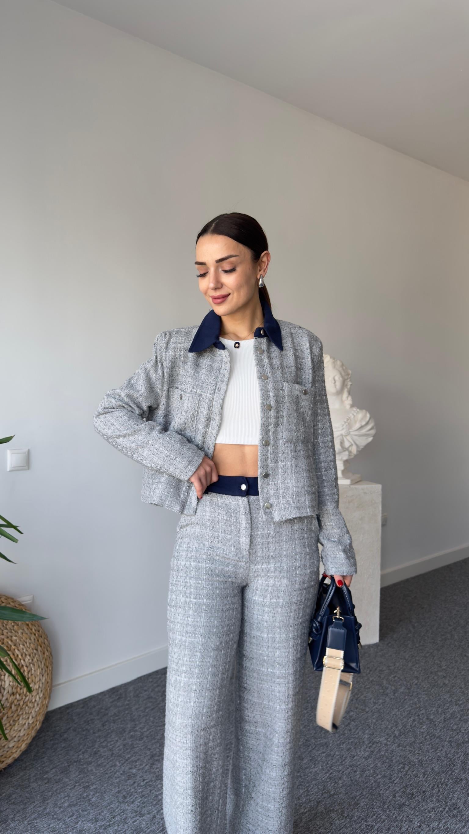 Rino Gri Ceketli Tüvit Takım