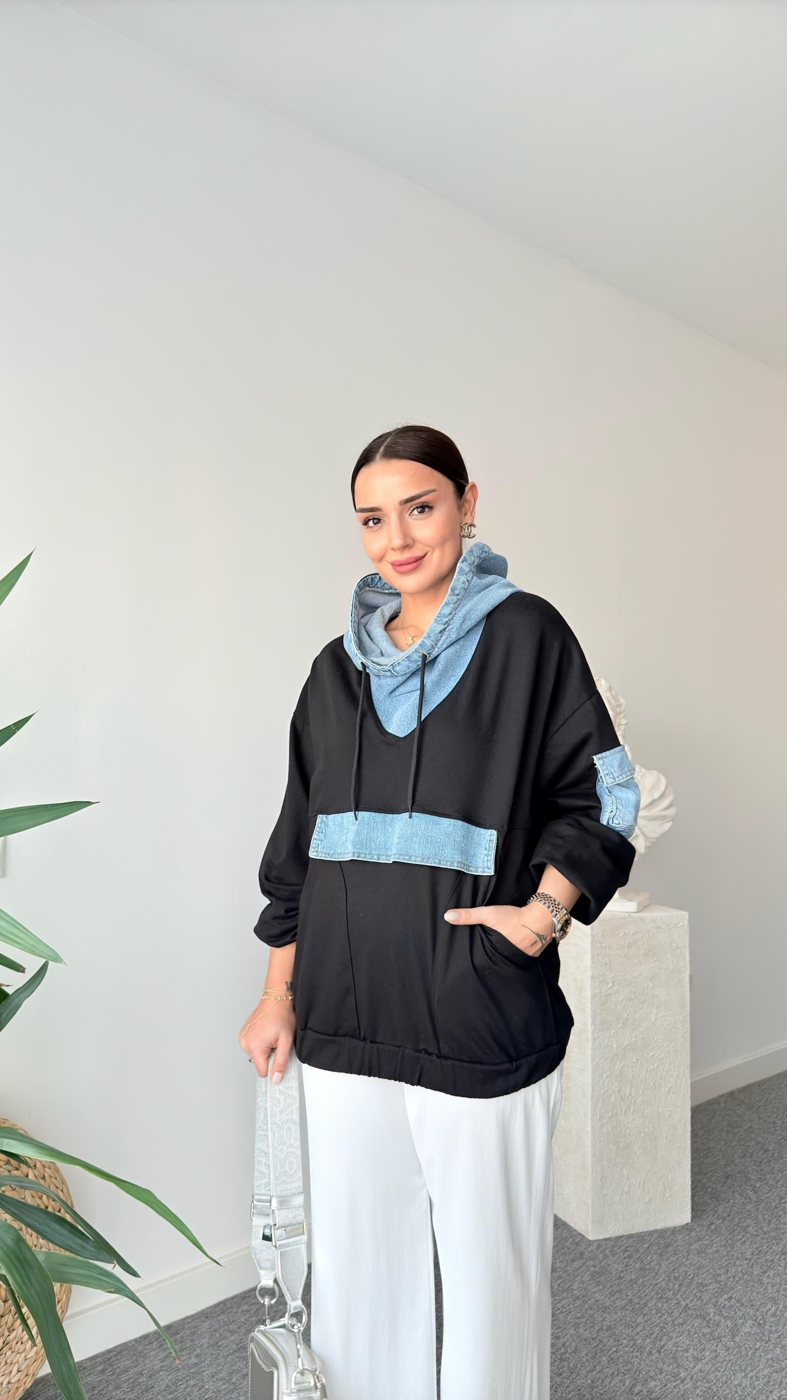 Kot Kapüşon Detay Cepli Sweatshirt